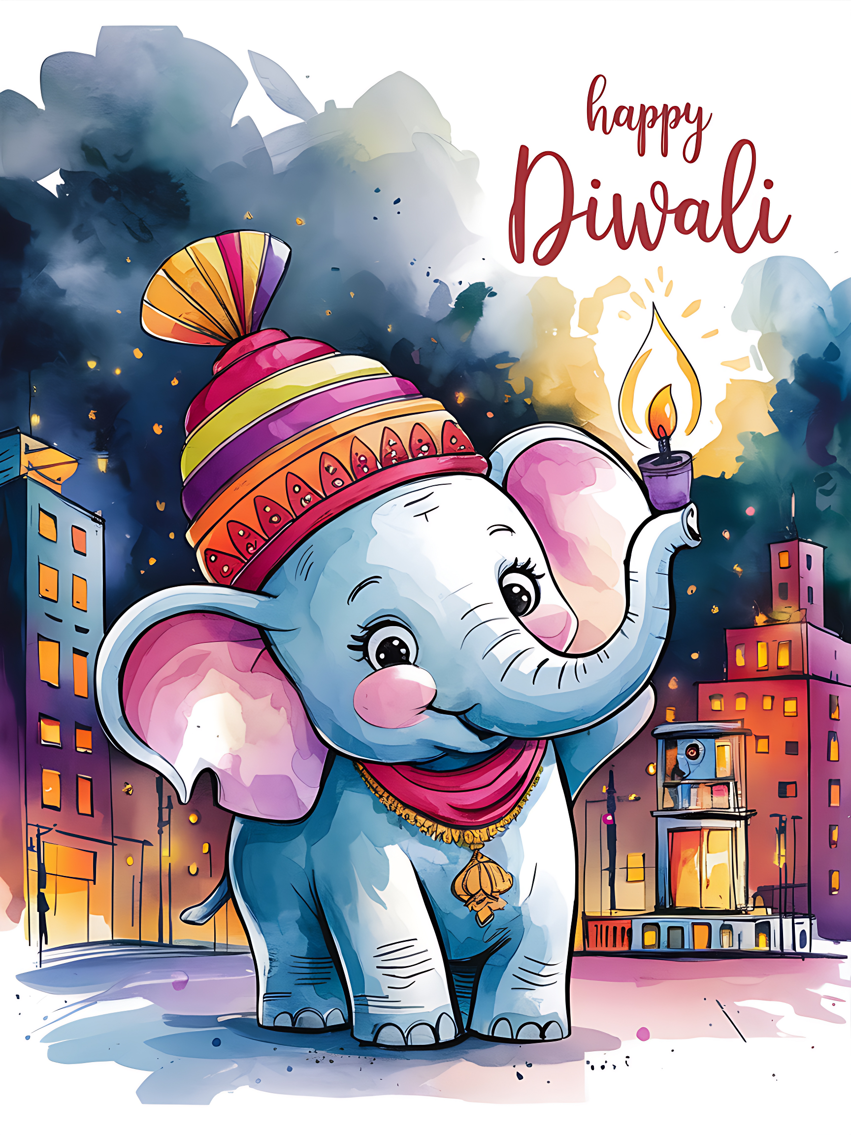 Traditional Diwali Watercolor Card