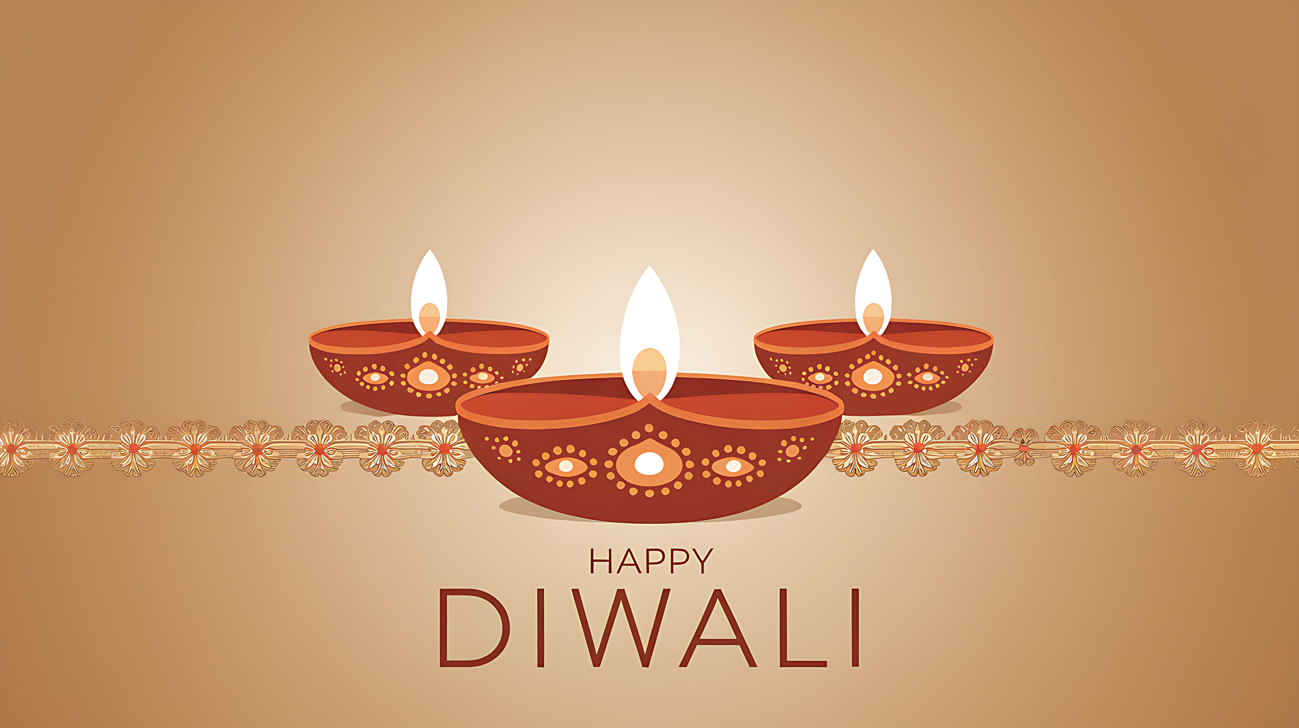 Diwali Greeting Card with Diya Lamps