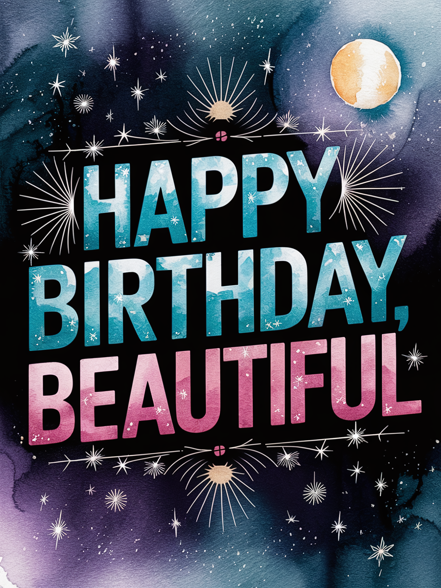 Watercolor Happy Birthday Card with Stars