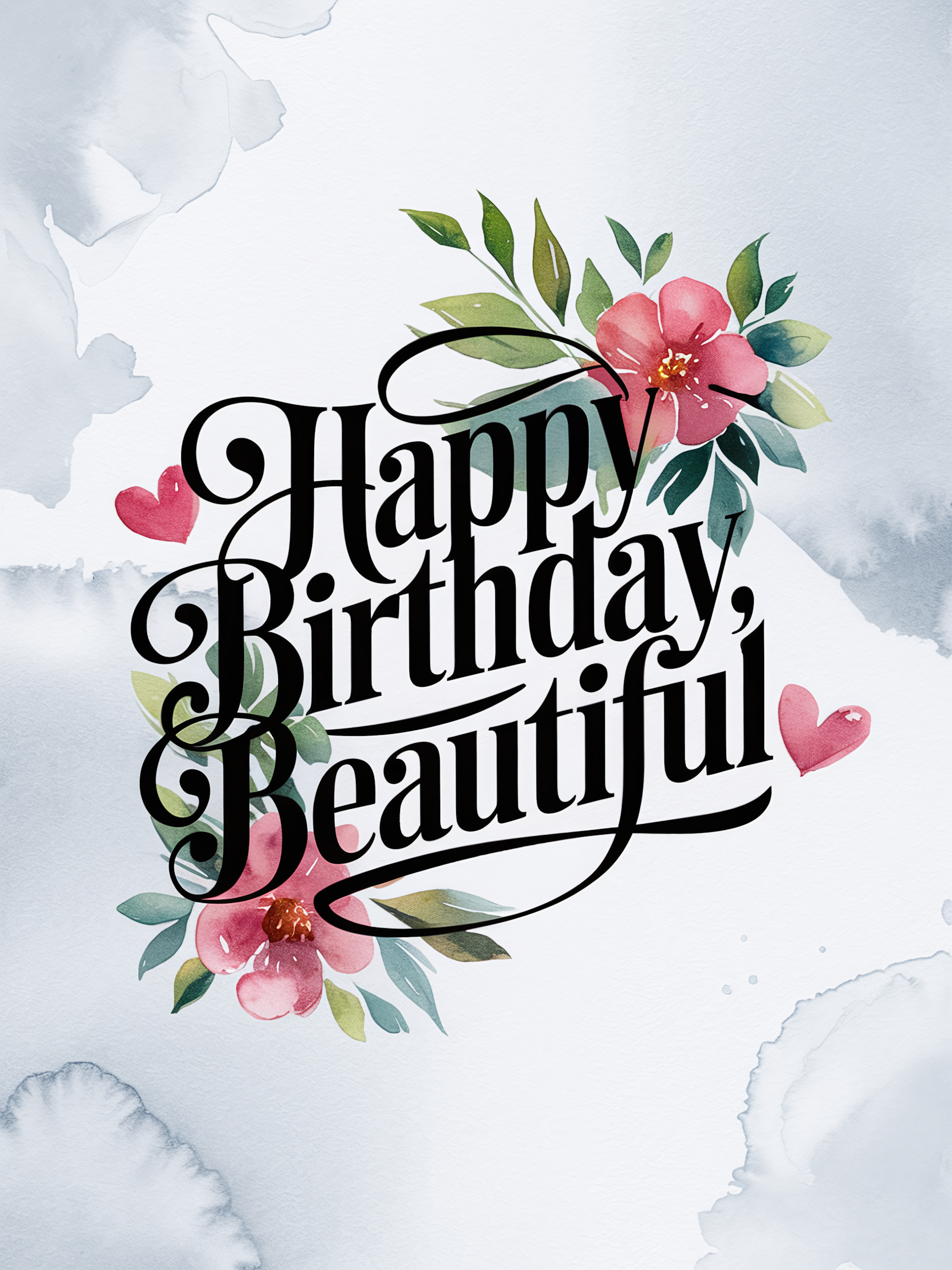 Happy Birthday Watercolor with Flowers