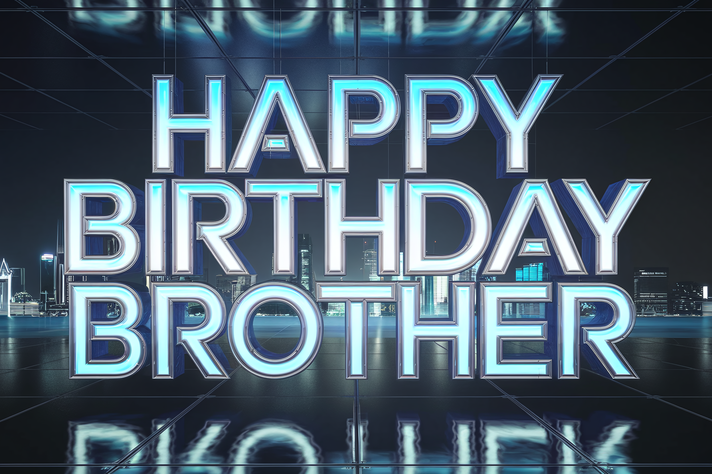 Futuristic Happy Birthday Brother Neon Sign