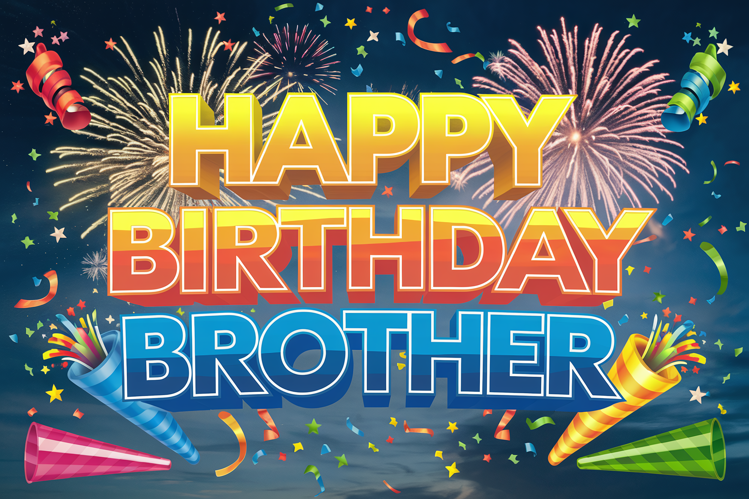 Happy Birthday Brother Fireworks Greeting Card
