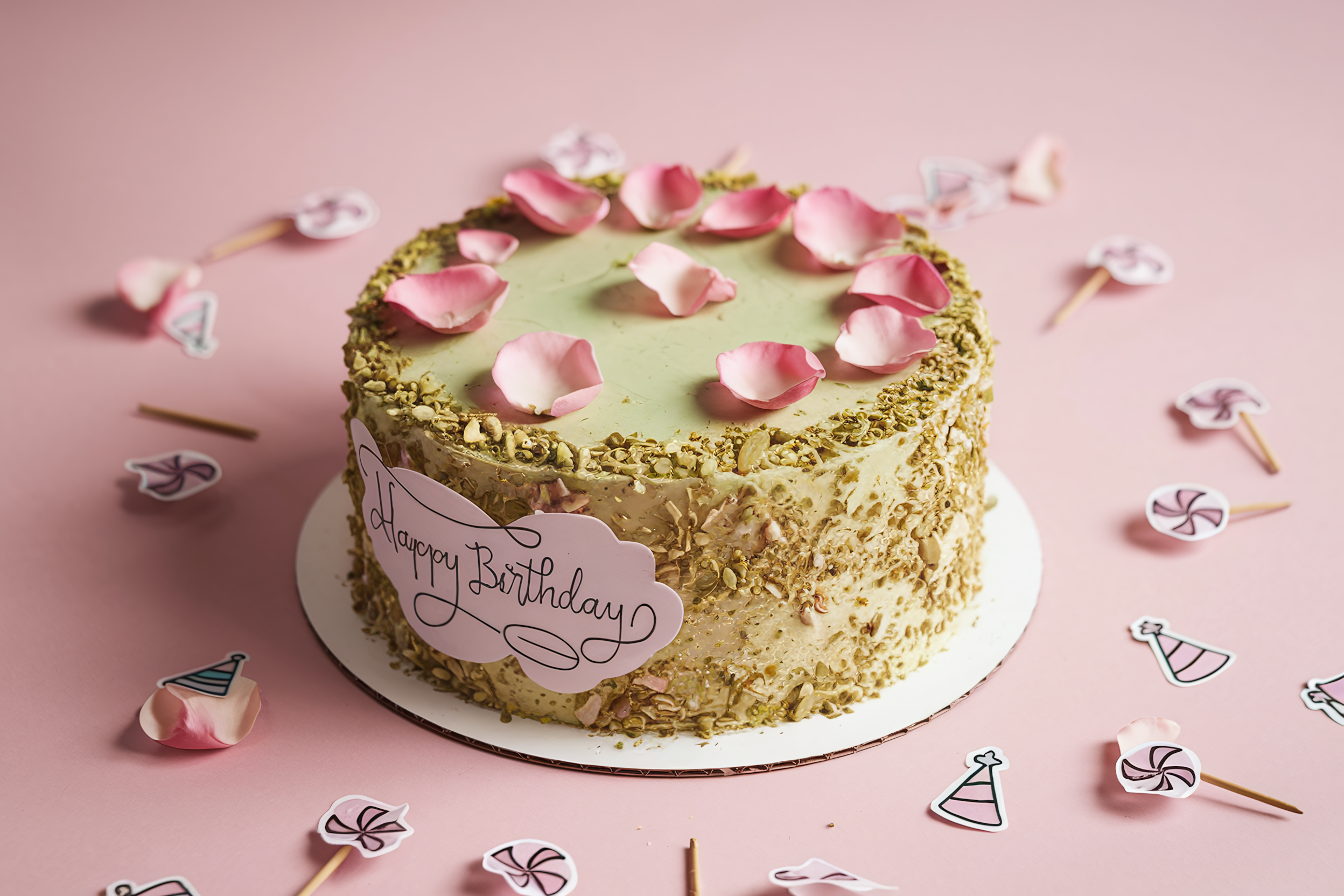 Pistachio Rose Birthday Cake
