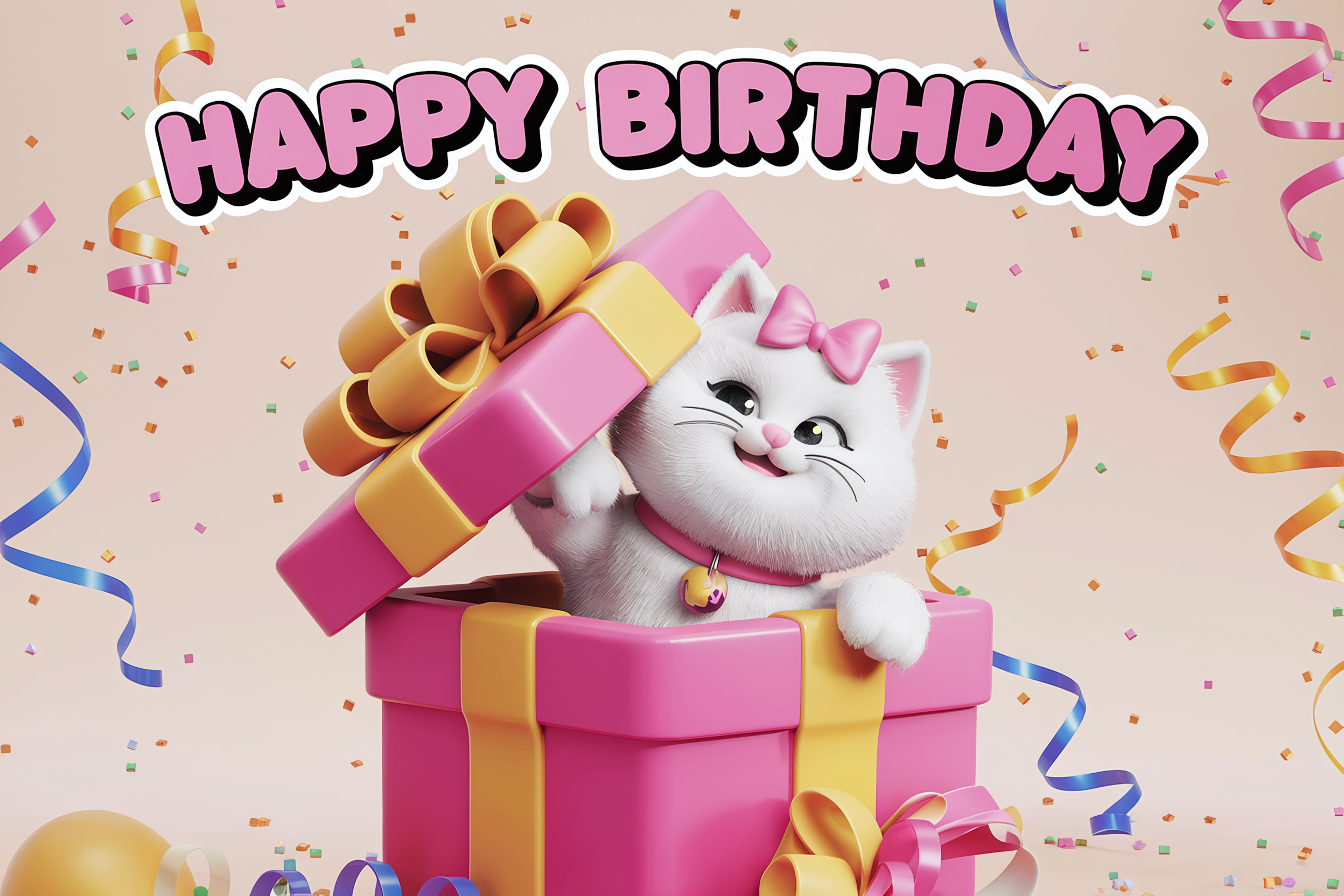 Happy Birthday Cat in Gift Box