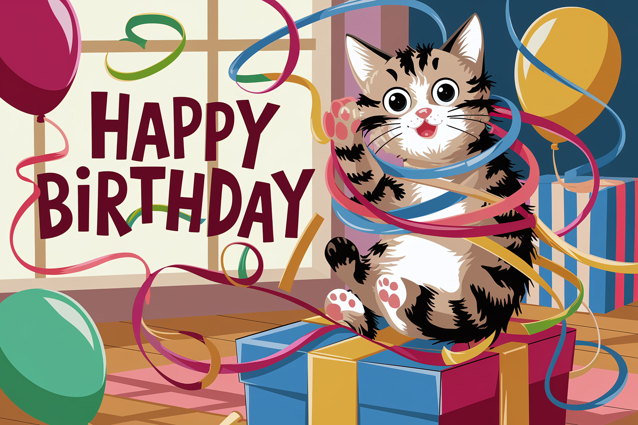 Happy Birthday Cat Illustration