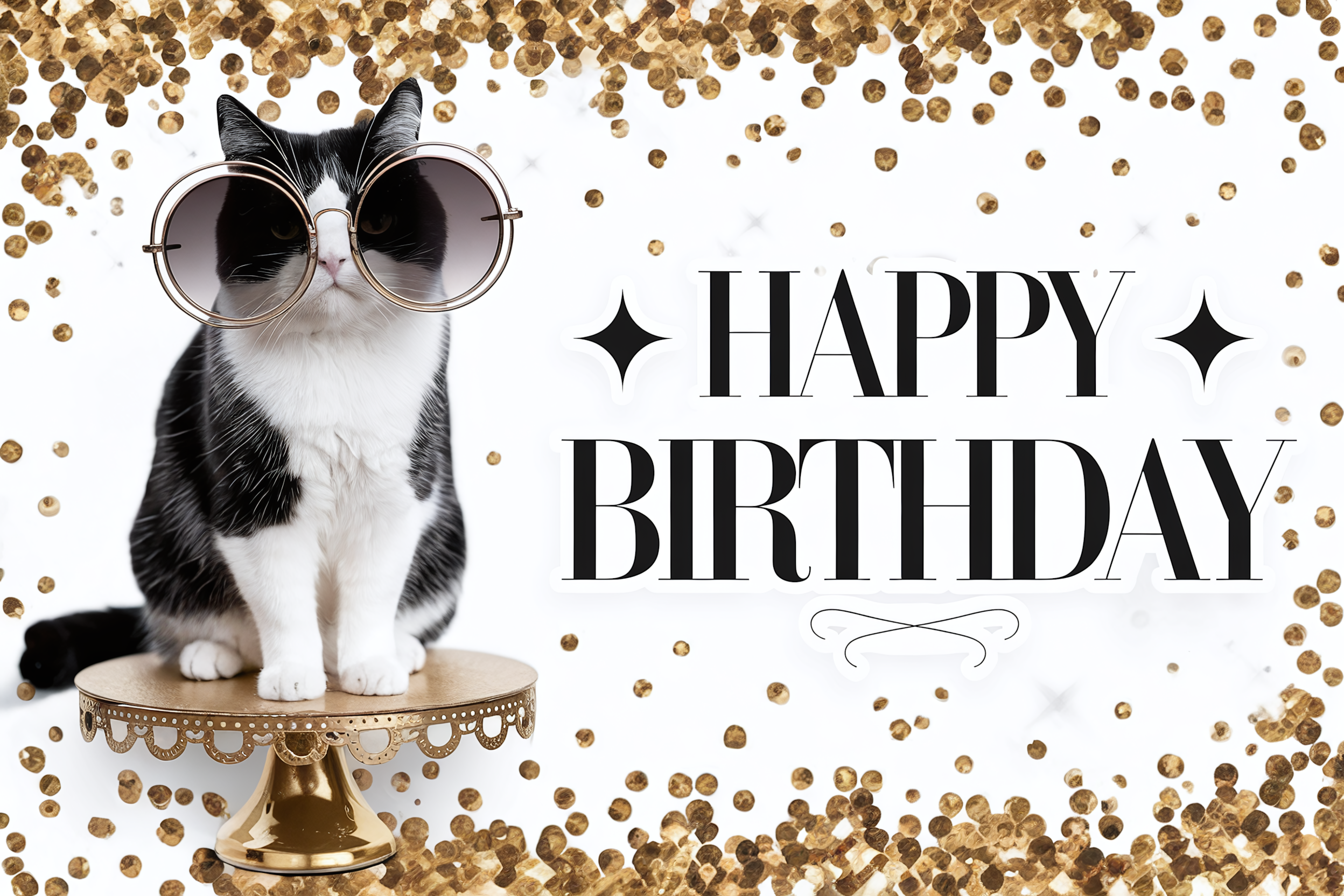 Happy Birthday Card with Cat in Sunglasses