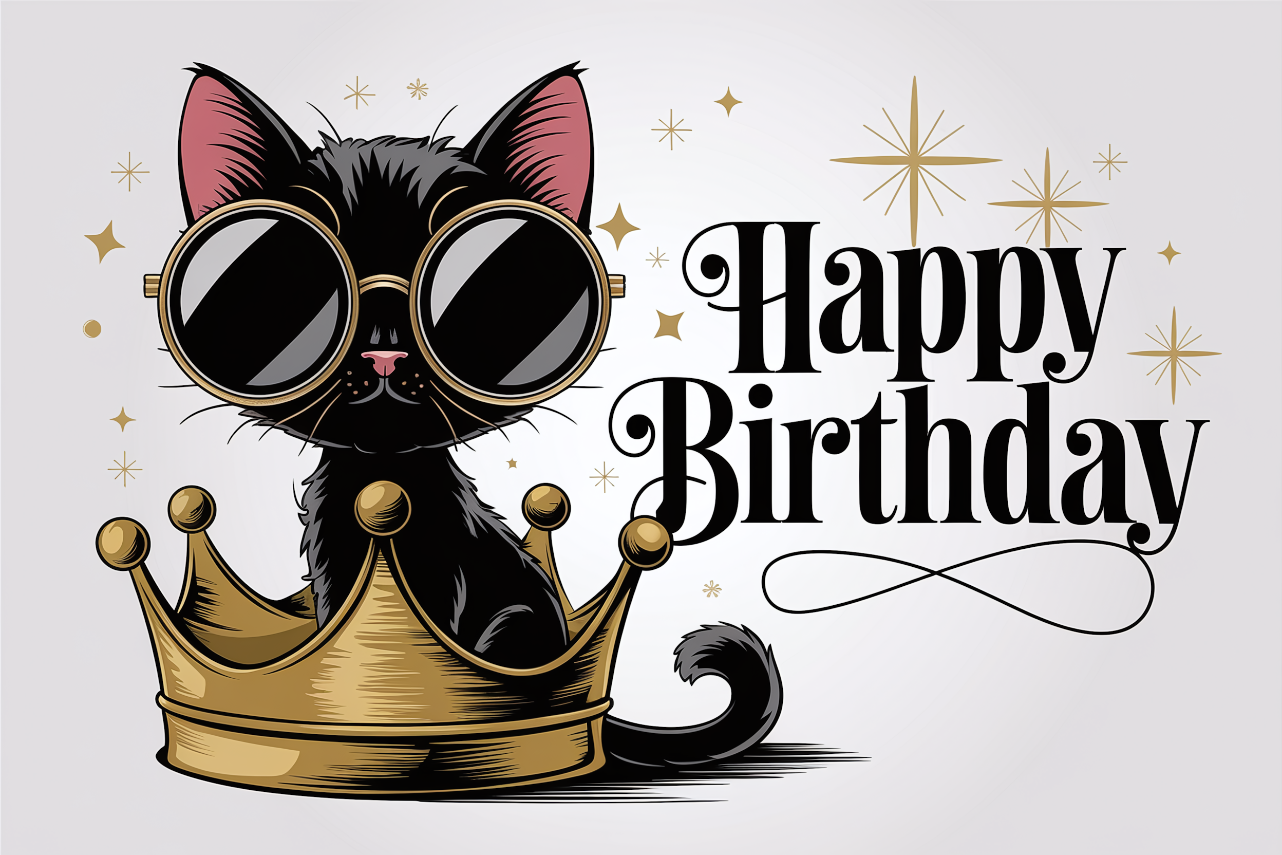 Cool Black Cat Birthday Card