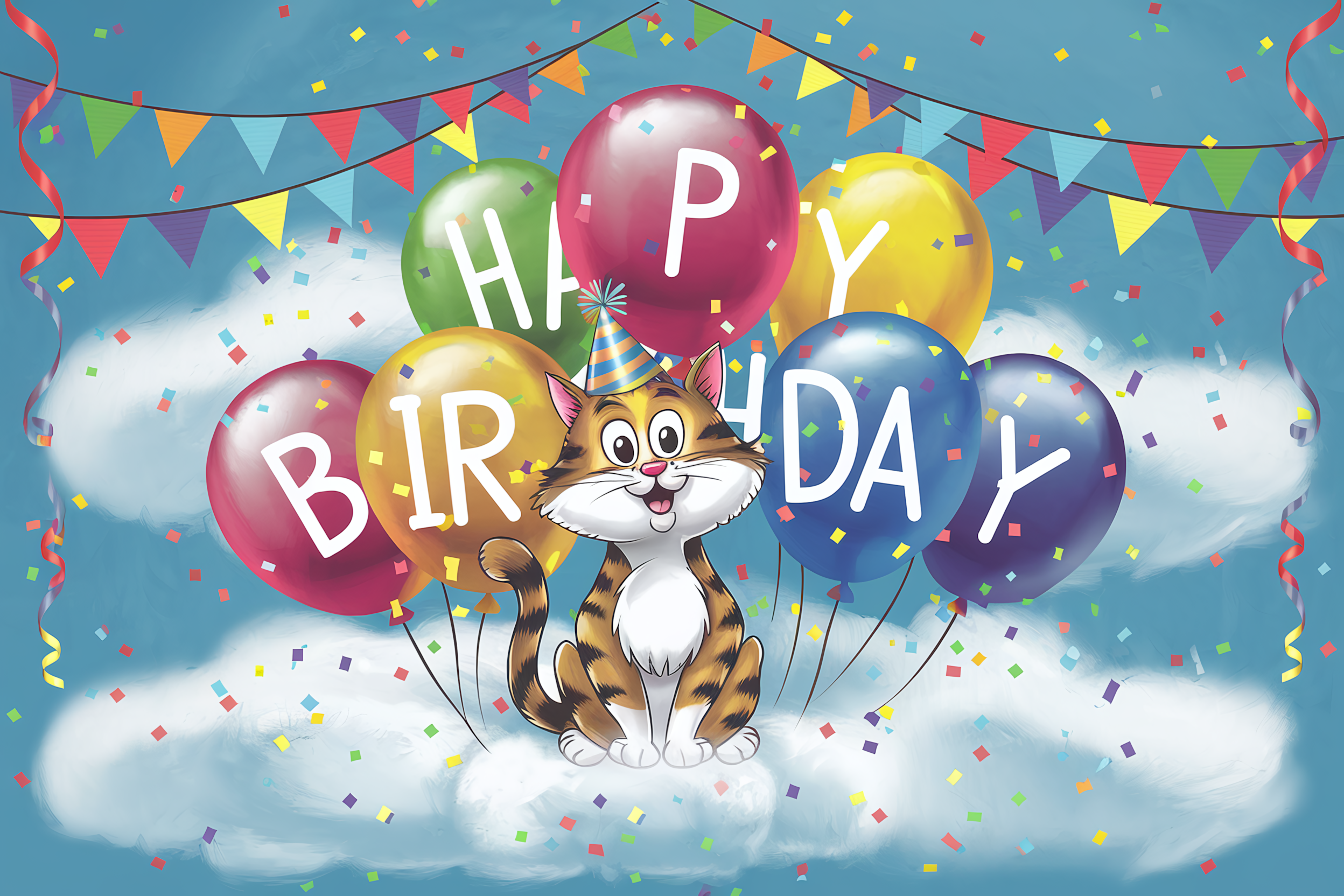 Happy Birthday Cat With Balloons