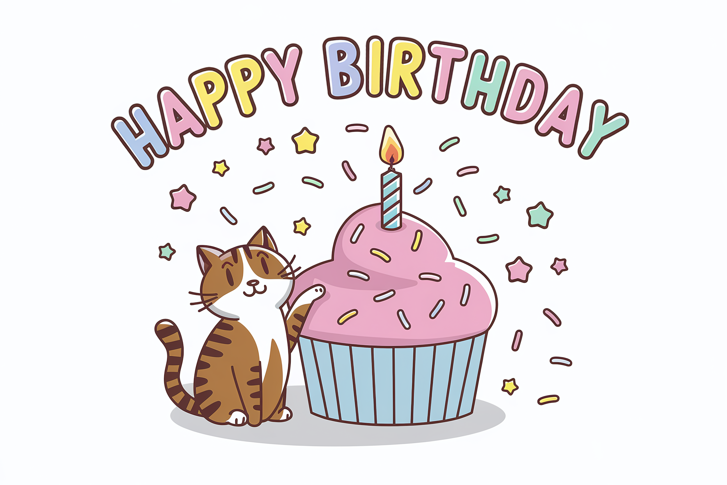 Happy Birthday Cat With Cupcake