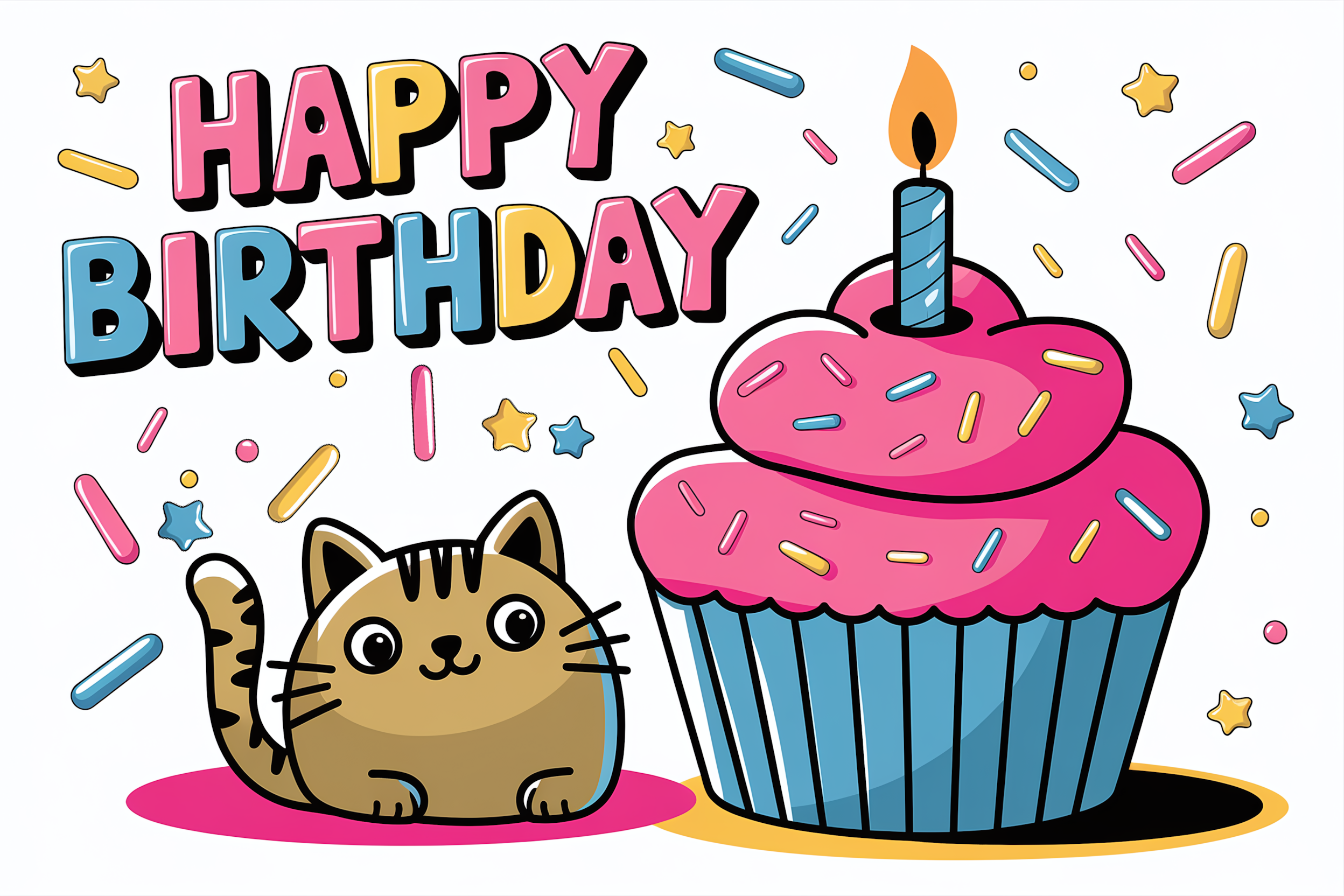 Happy Birthday Cat with Cupcake