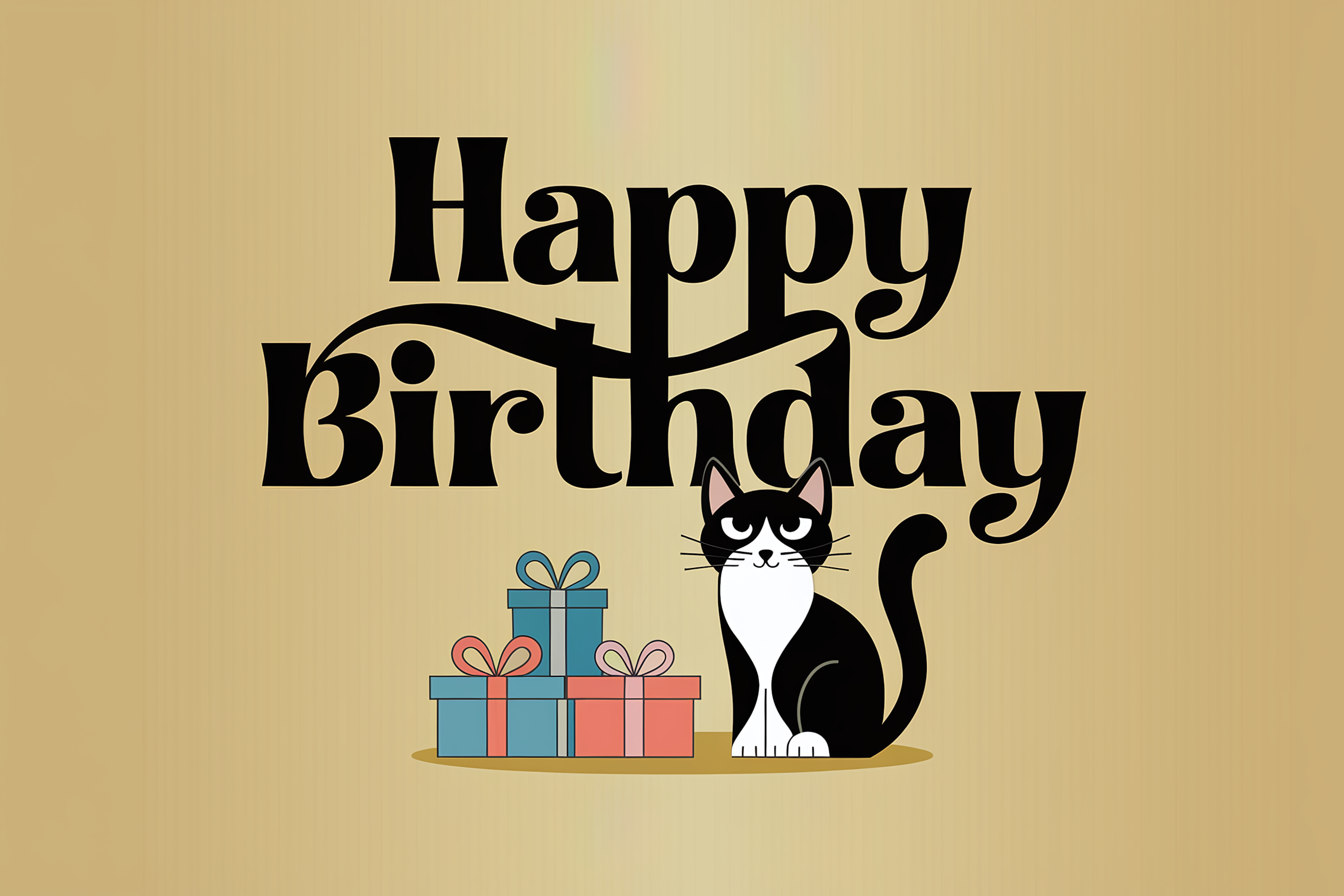 Minimalist Happy Birthday Card with Cat