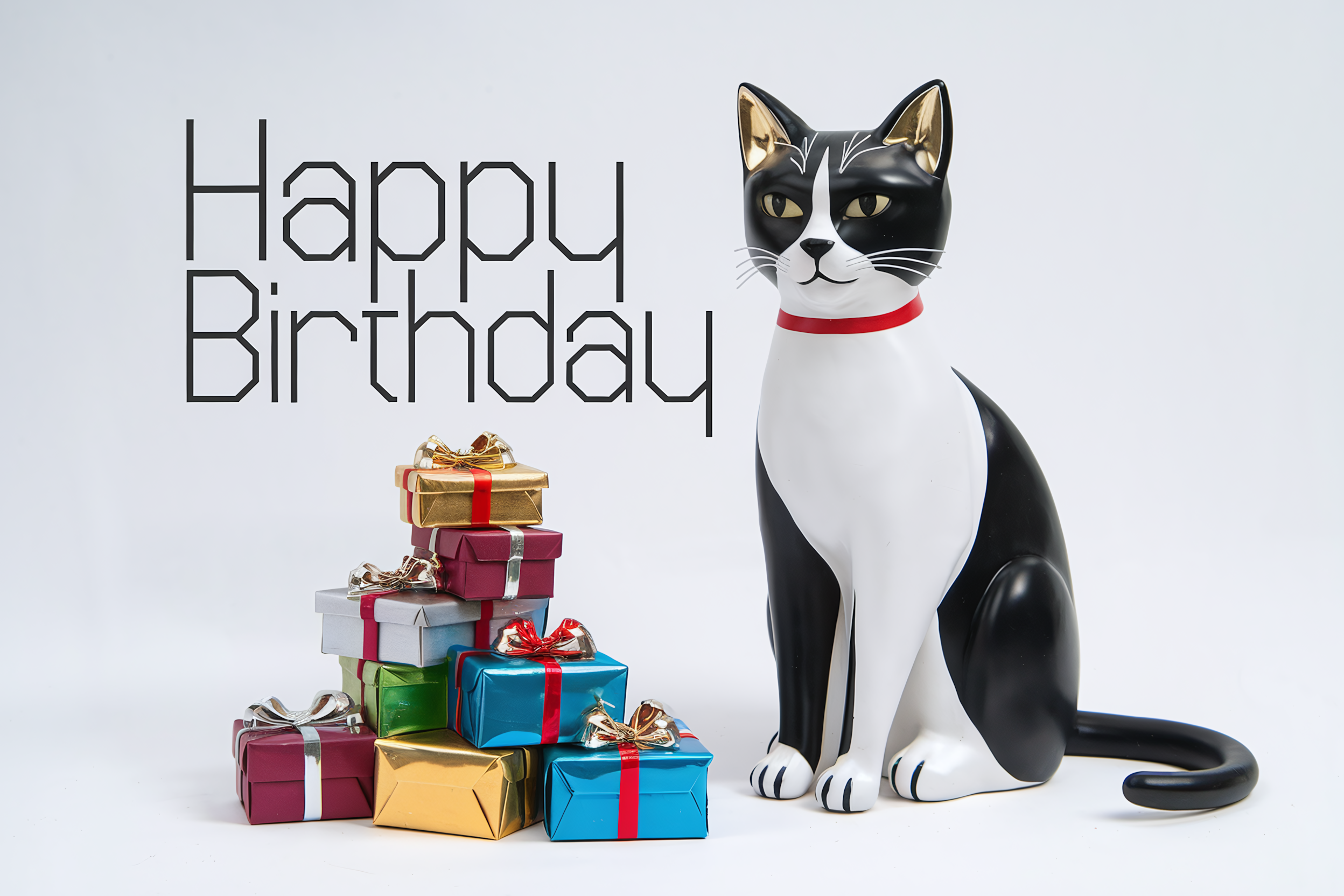 Black Cat With Presents For Happy Birthday