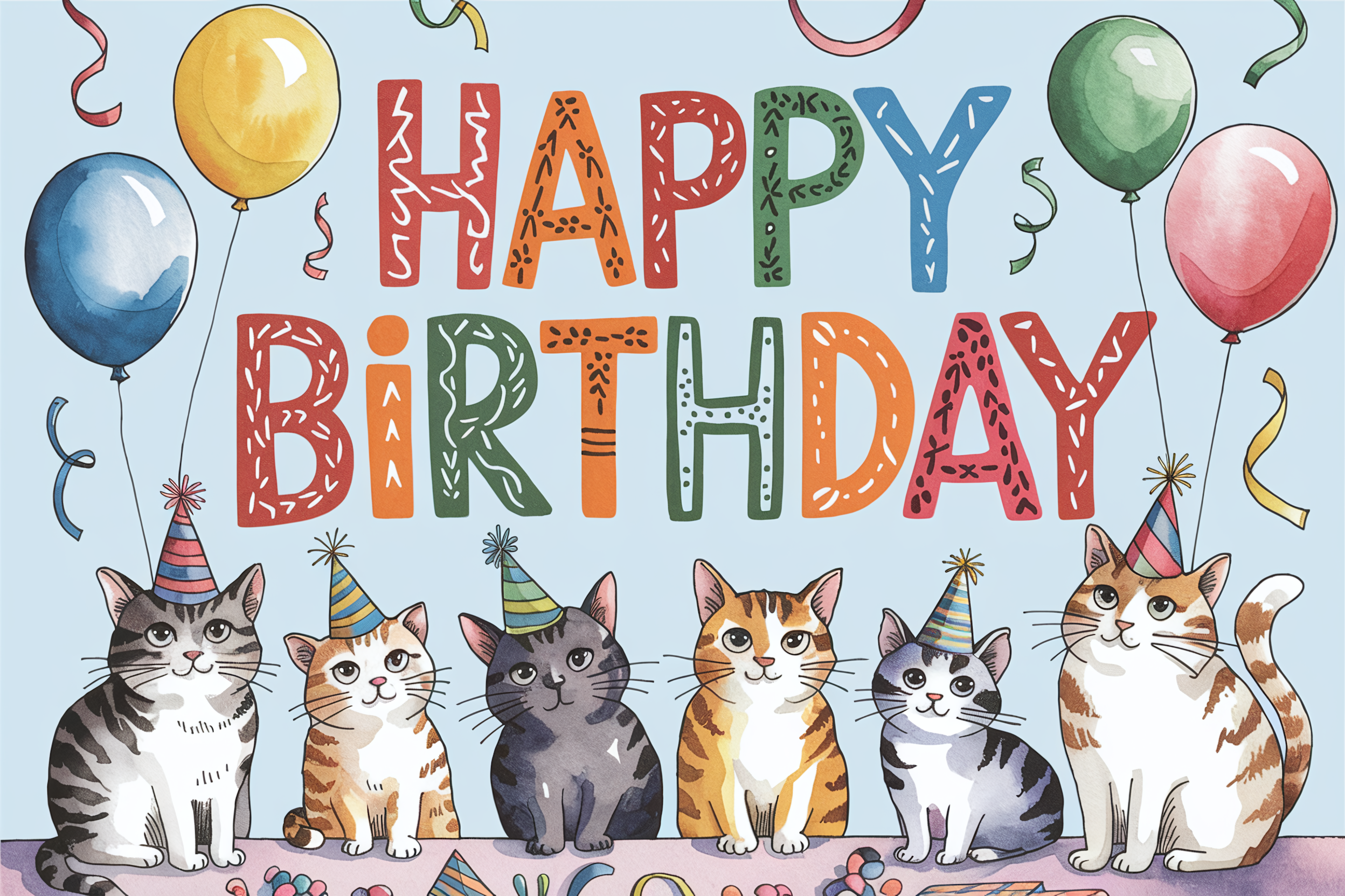 Happy Birthday Cats Party Greeting Card