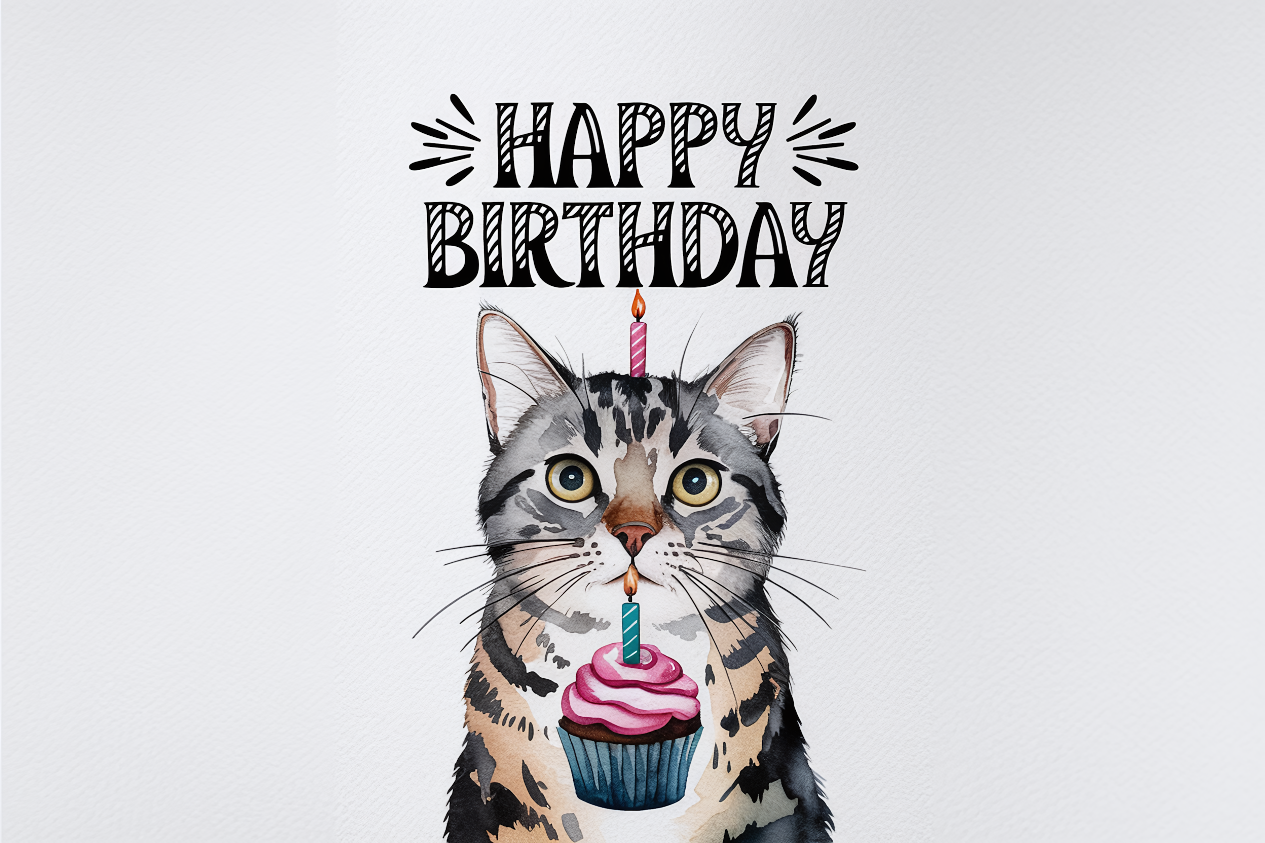 Watercolor Cat Birthday Card