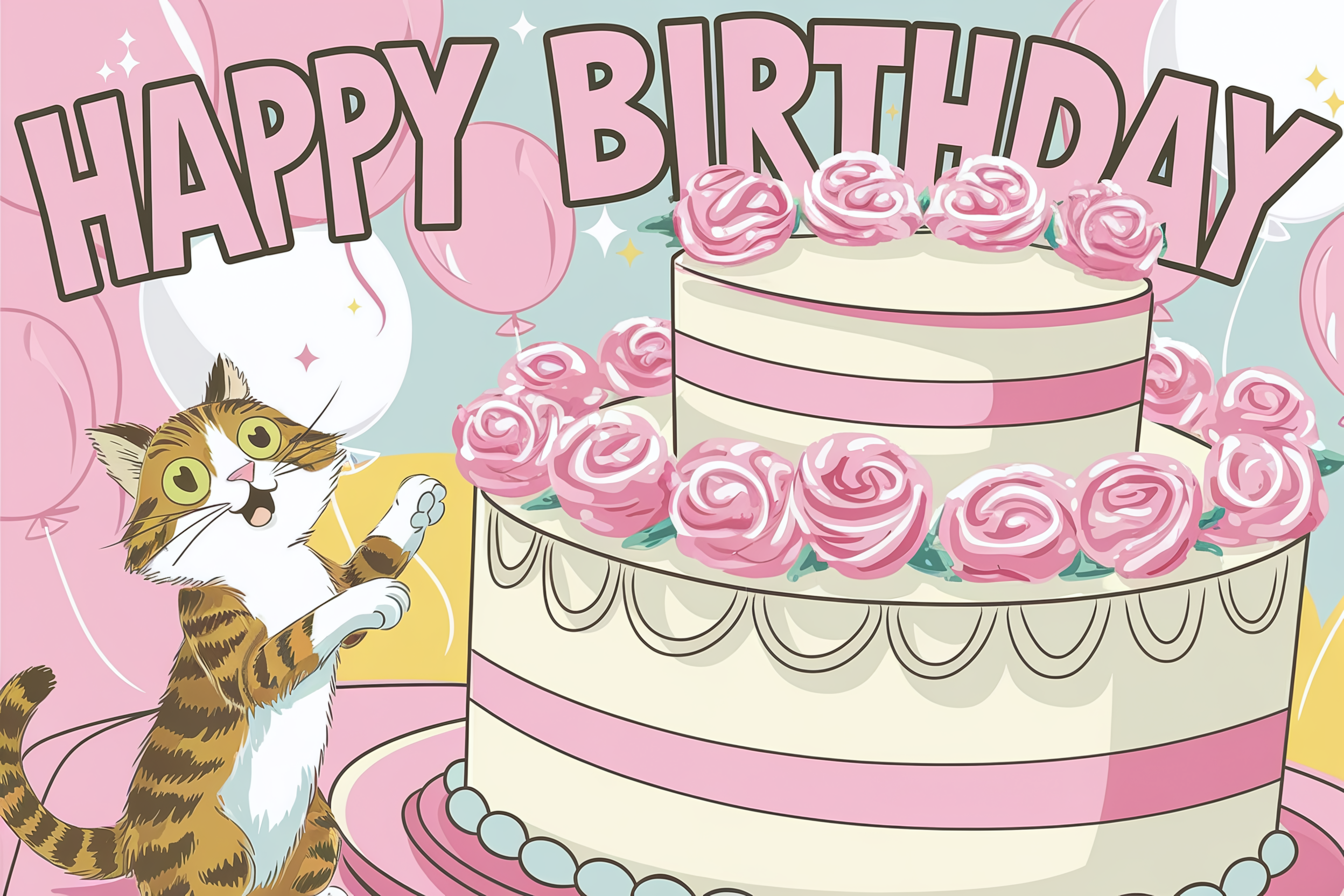 Happy Birthday Cat With Cake