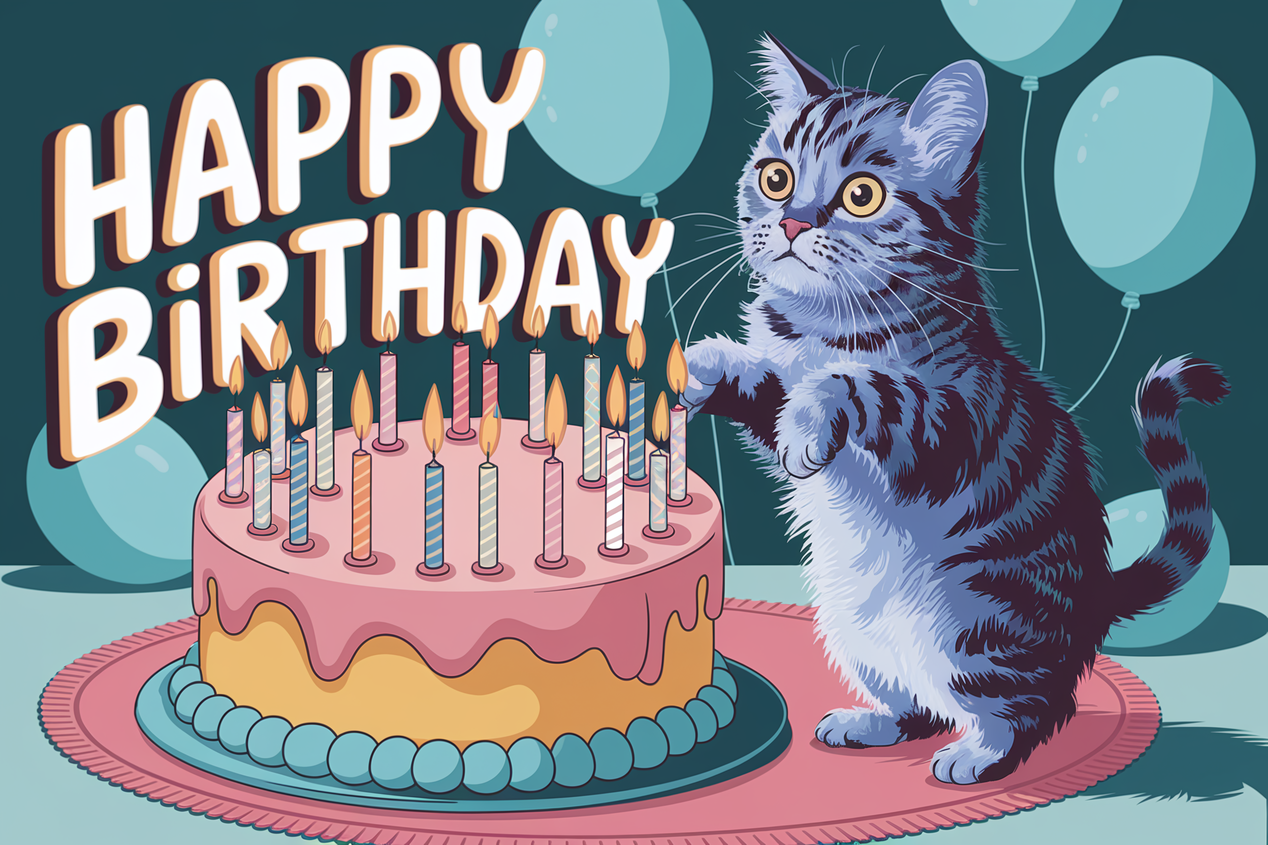 Happy Birthday Card With Cat