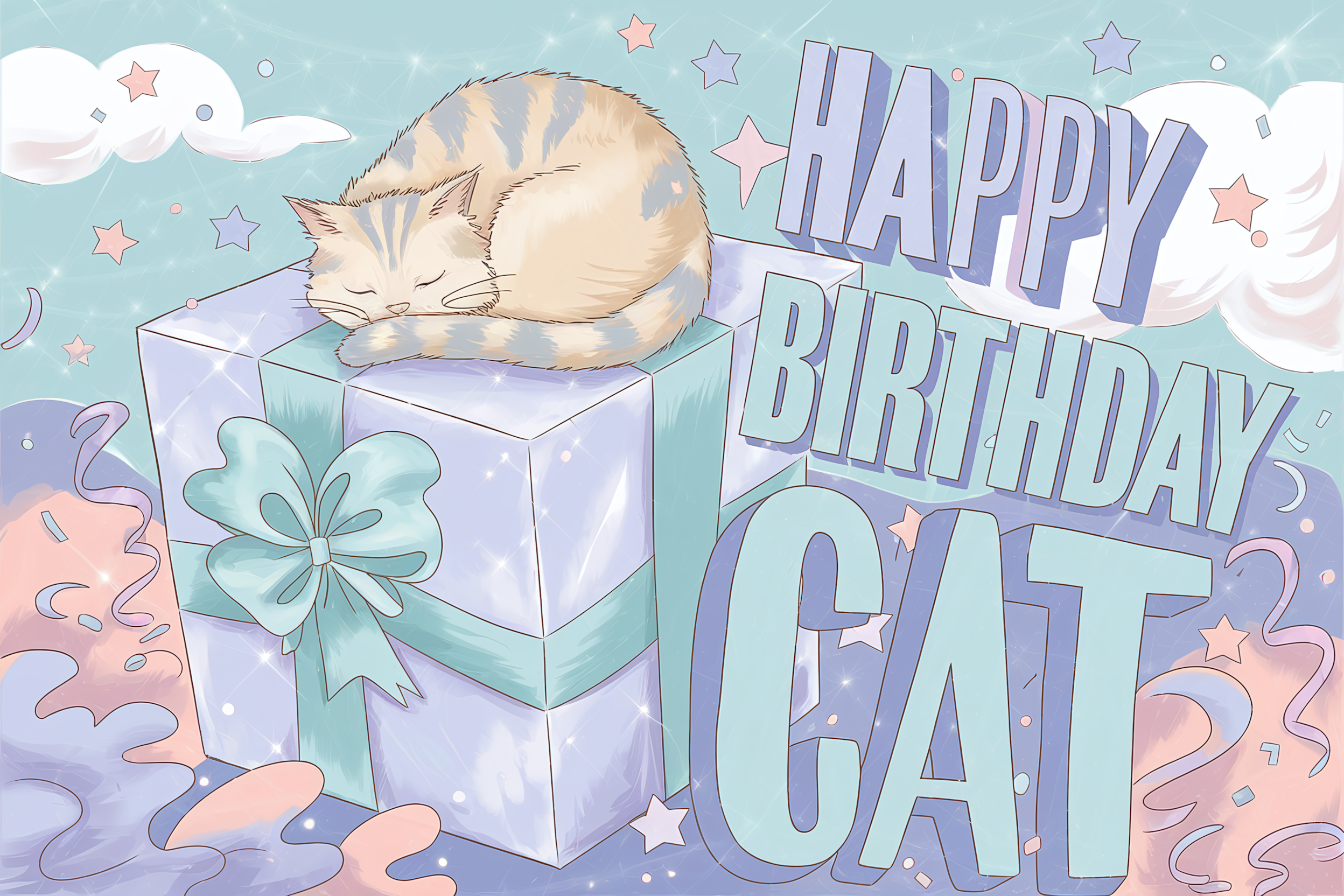 Happy Birthday Cat: Cute Pastel Illustration