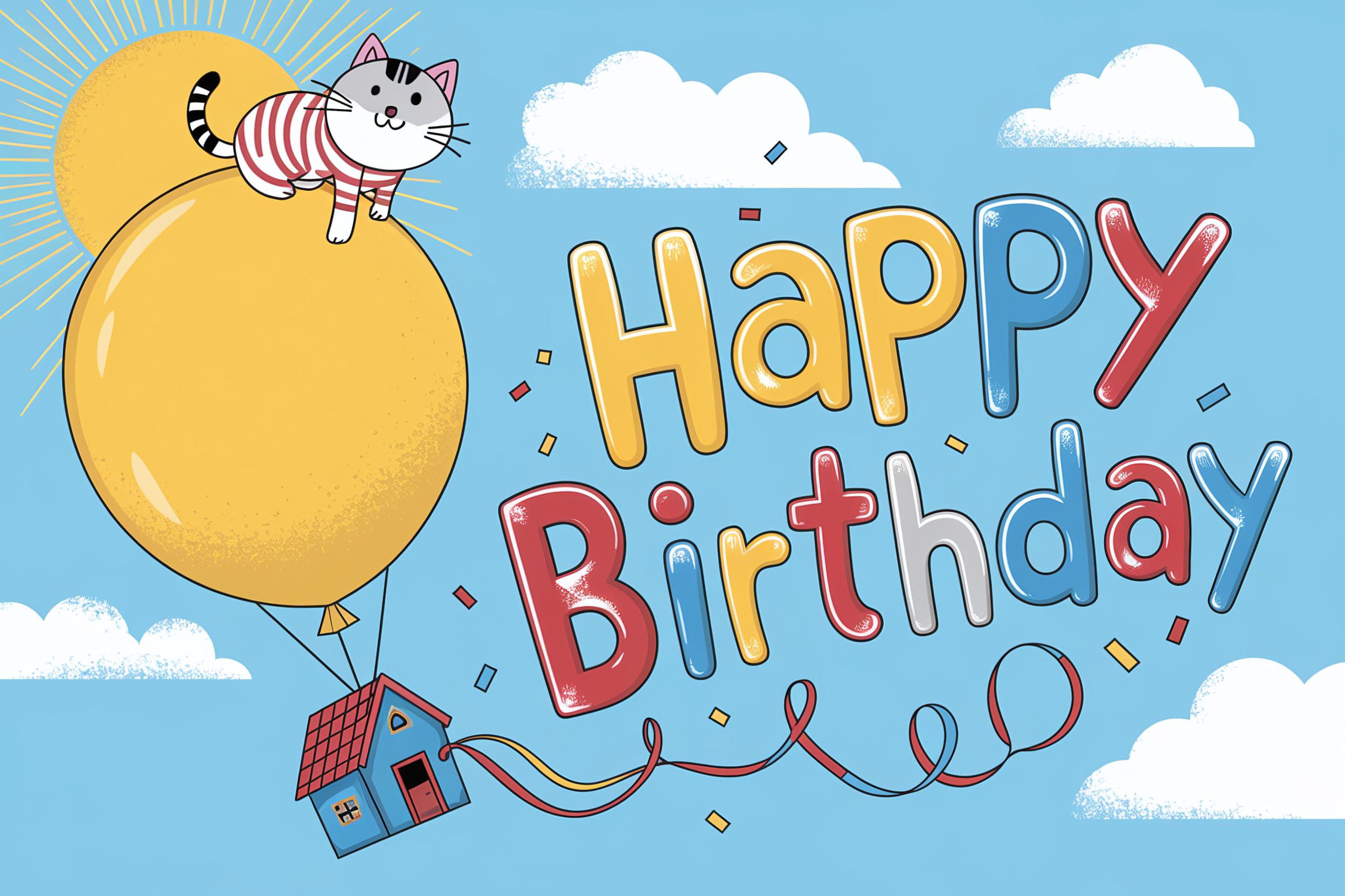 Happy Birthday Cat Balloon Illustration