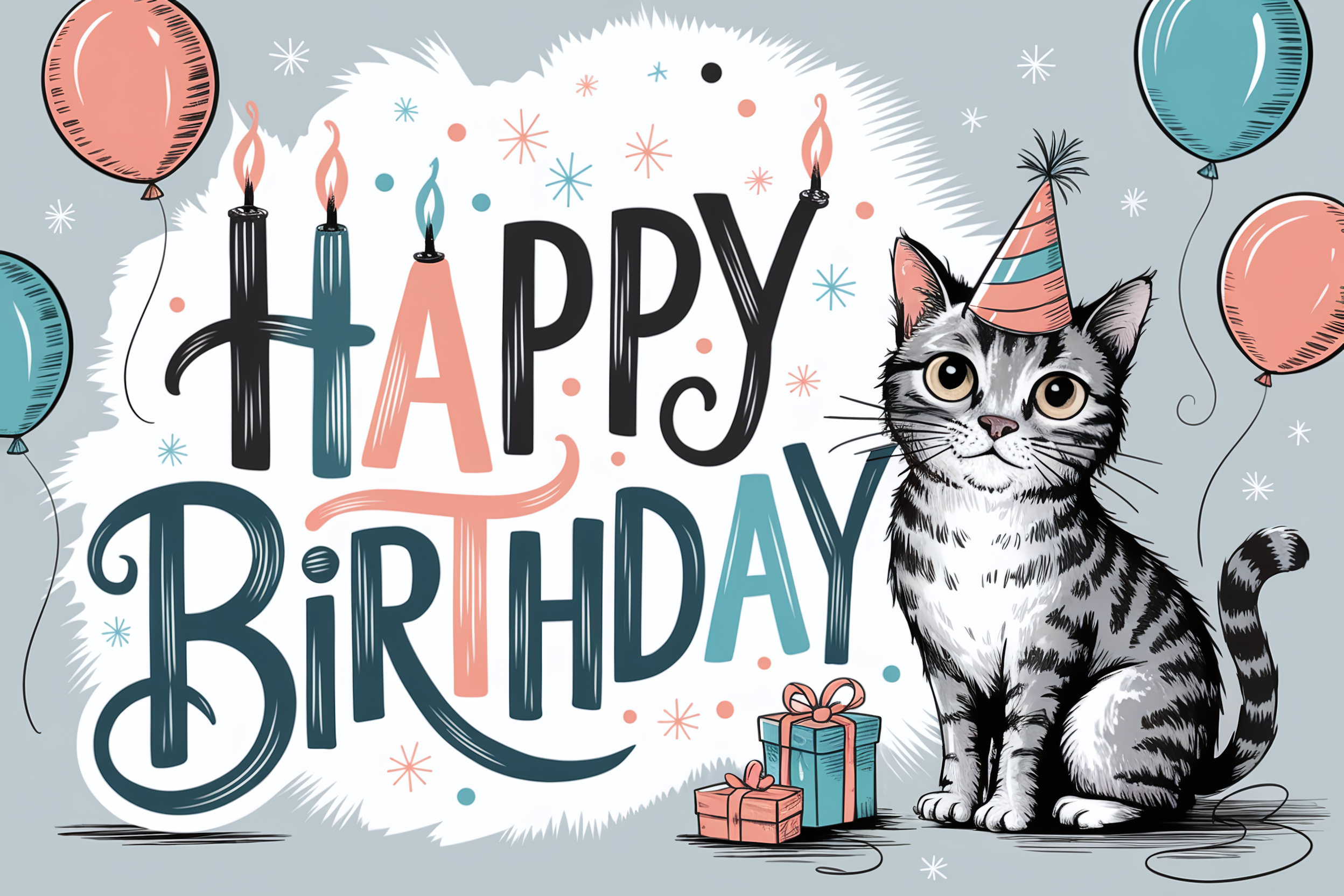 Cute Cat Birthday Illustration