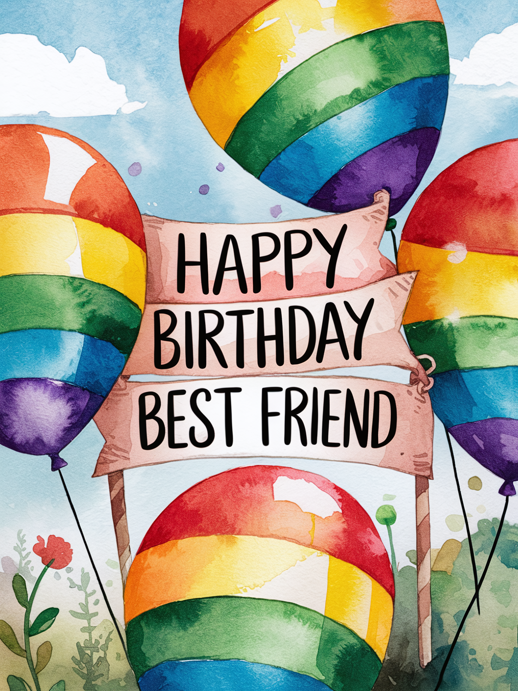 Watercolor Happy Birthday Best Friend Card
