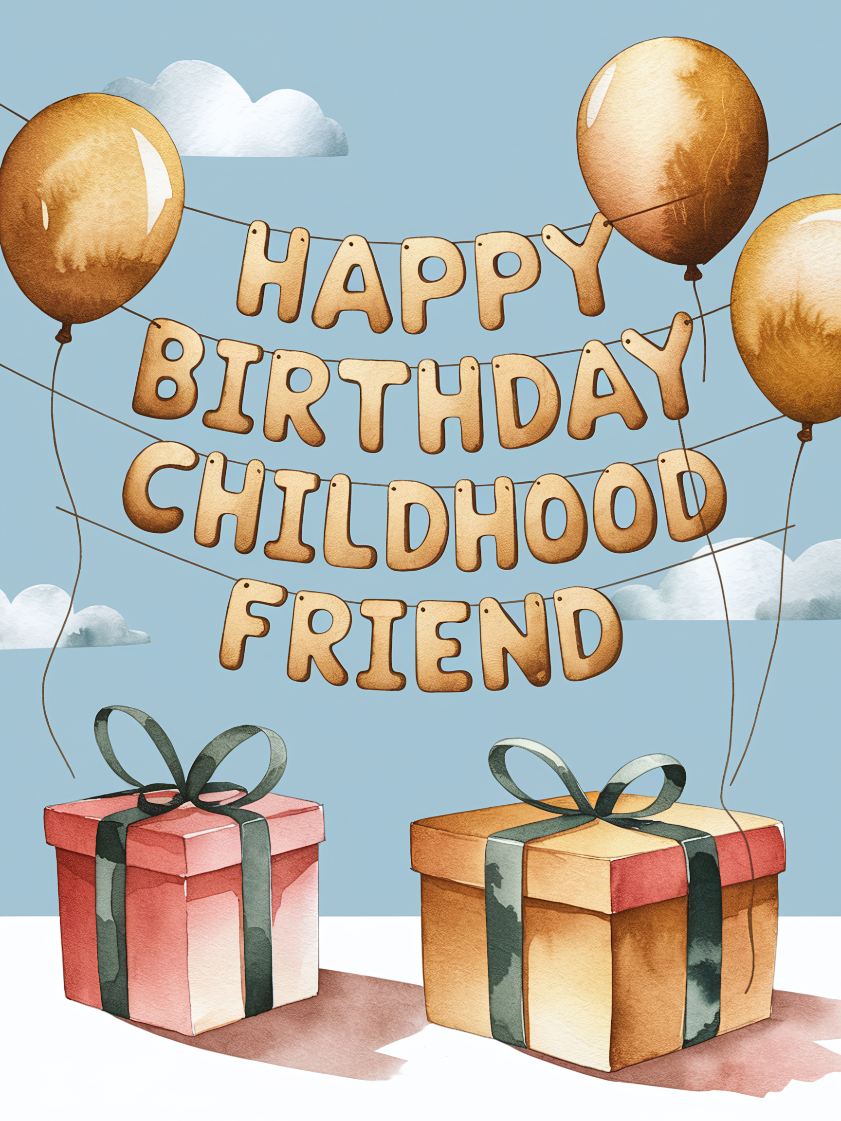 Happy Birthday Childhood Friend Watercolor Illustration