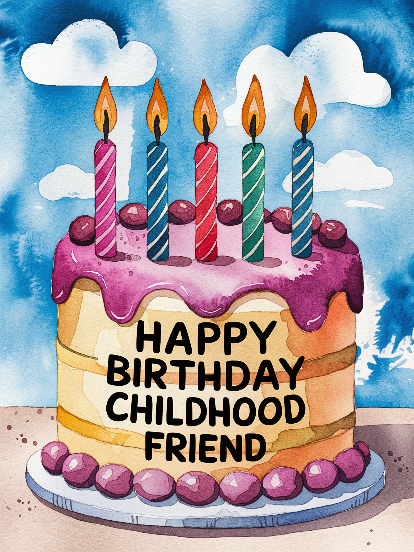 Watercolor Birthday Cake Illustration