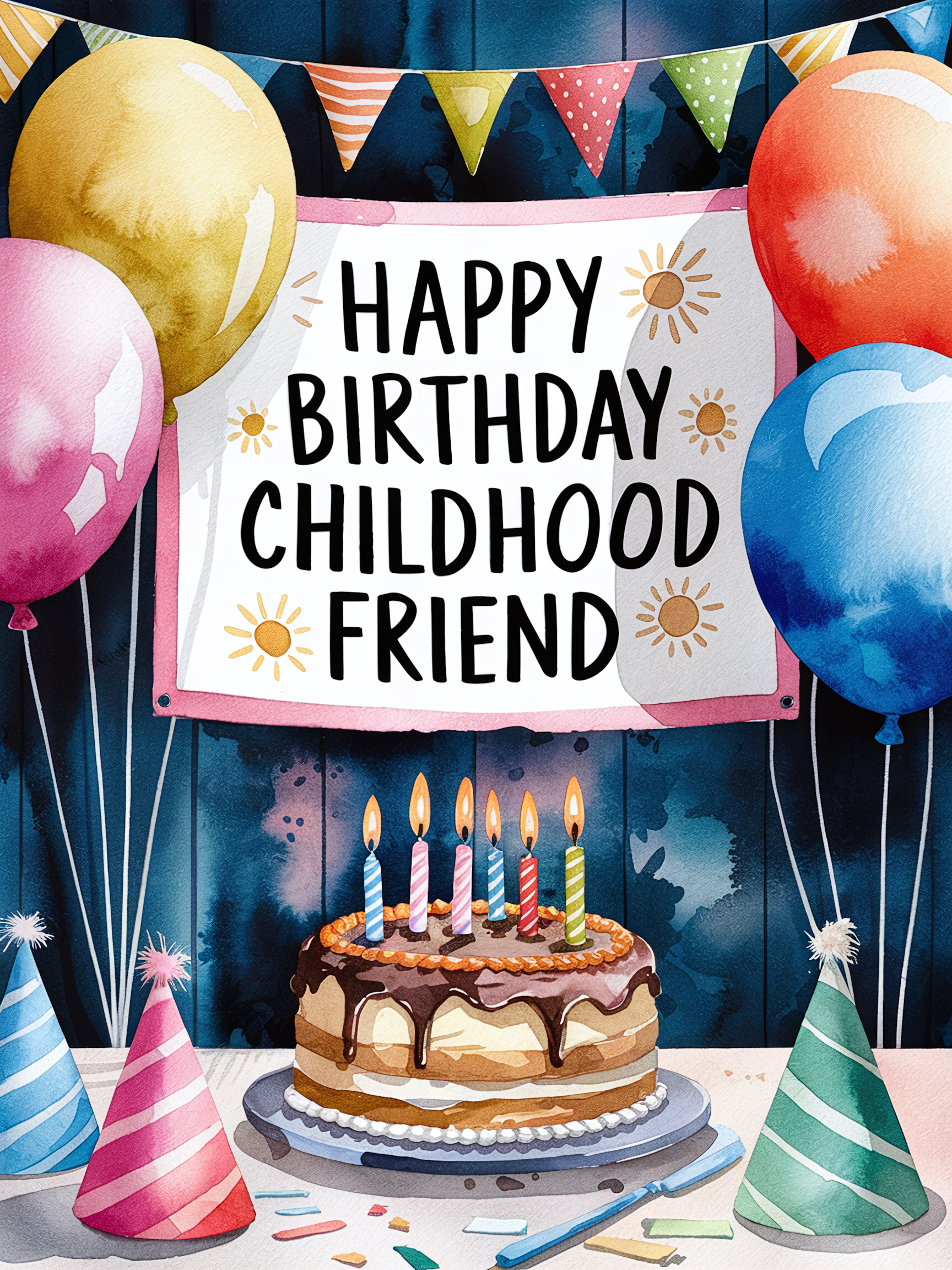 Watercolor Birthday Cake Childhood Friend