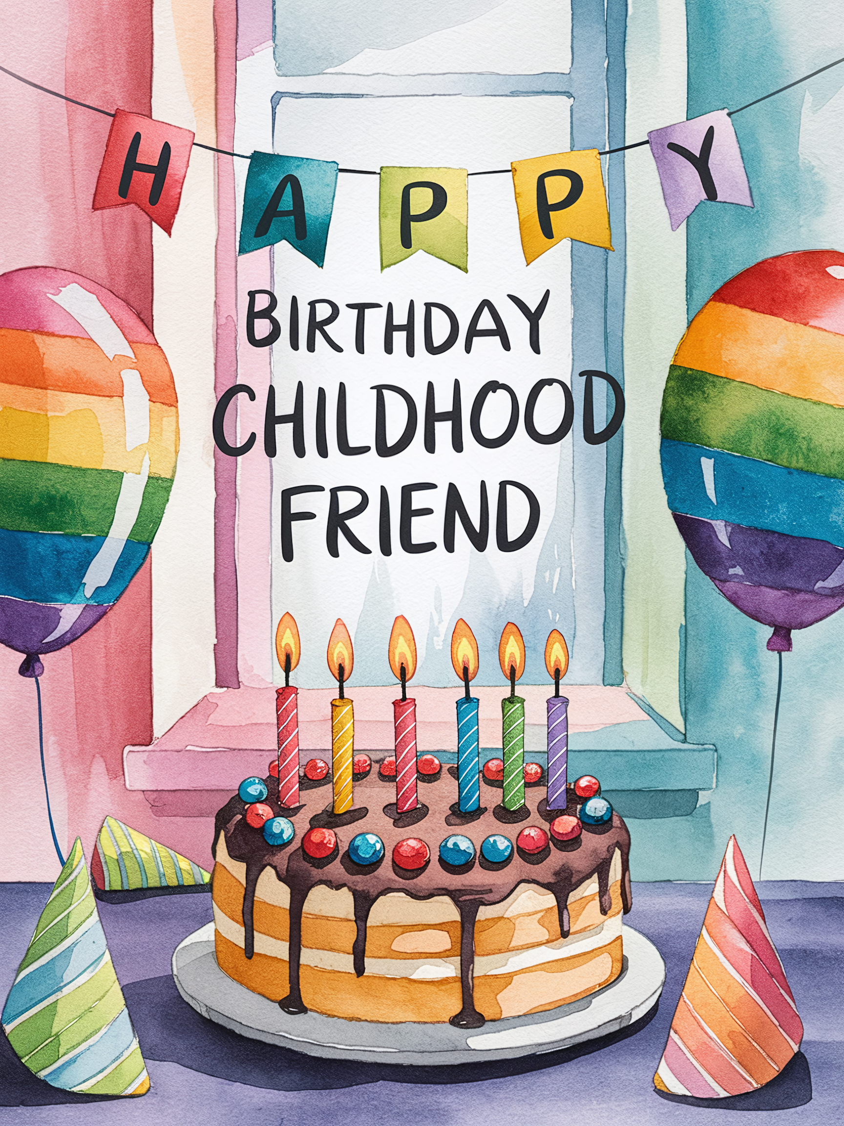 Watercolor Birthday Cake for Childhood Friend