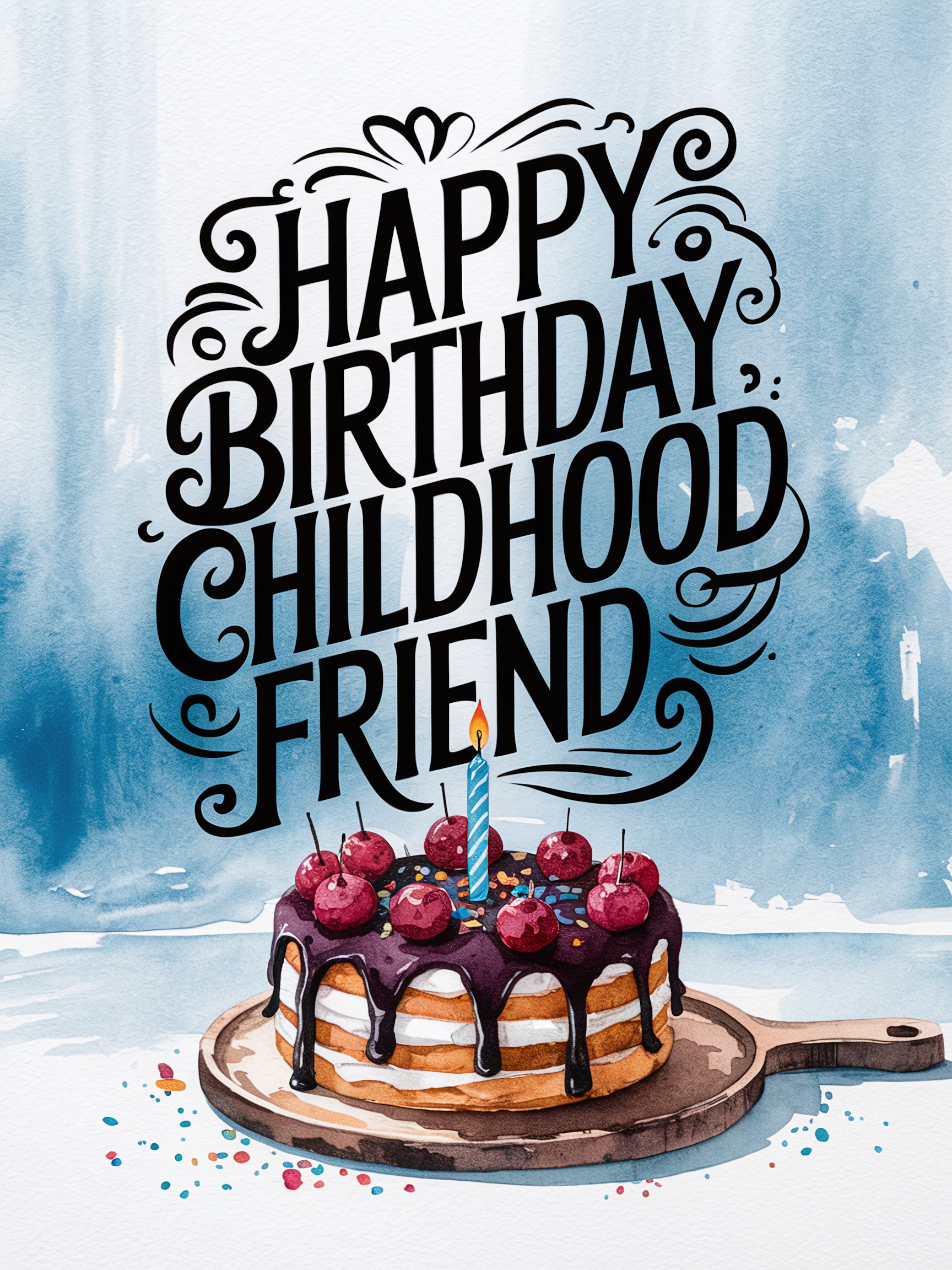 Happy Birthday Childhood Friend Watercolor Cake