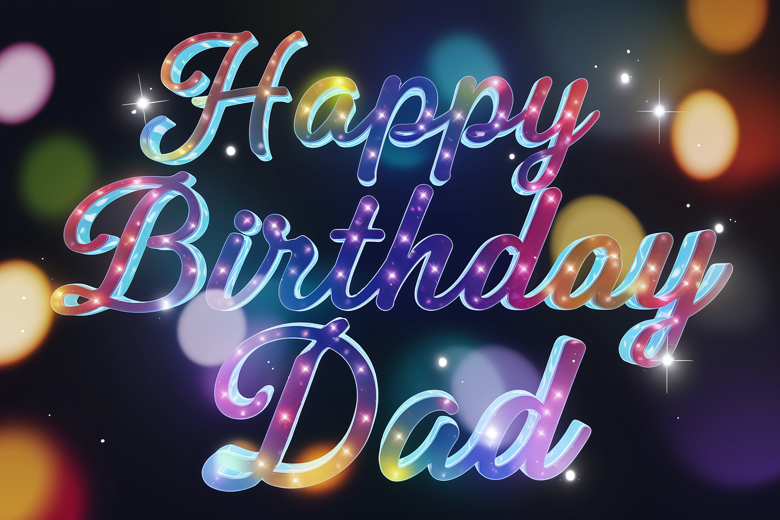 3D Happy Birthday Dad Text with Sparkling Lights
