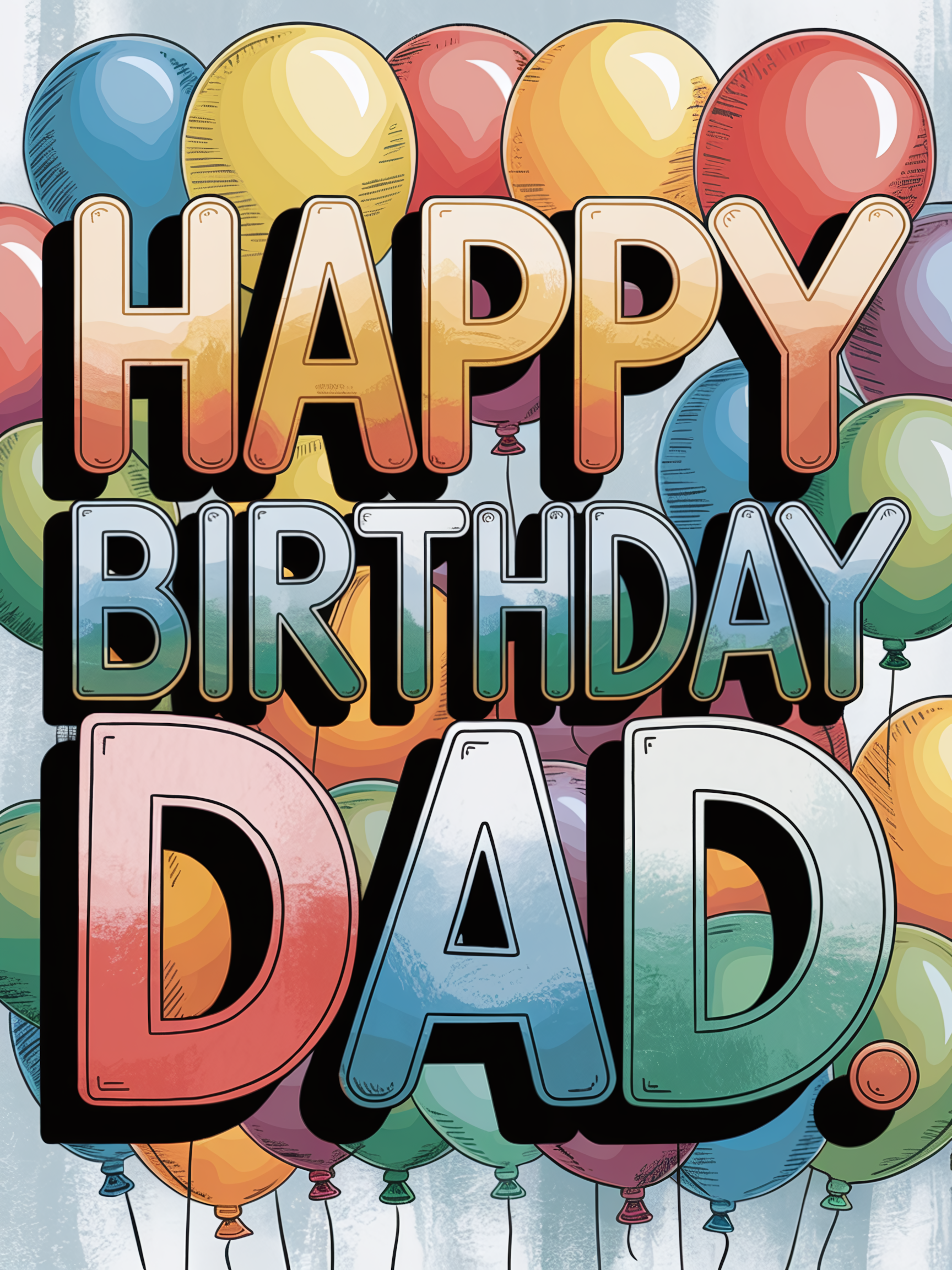 Hand-Drawn Happy Birthday Dad Card with Balloons