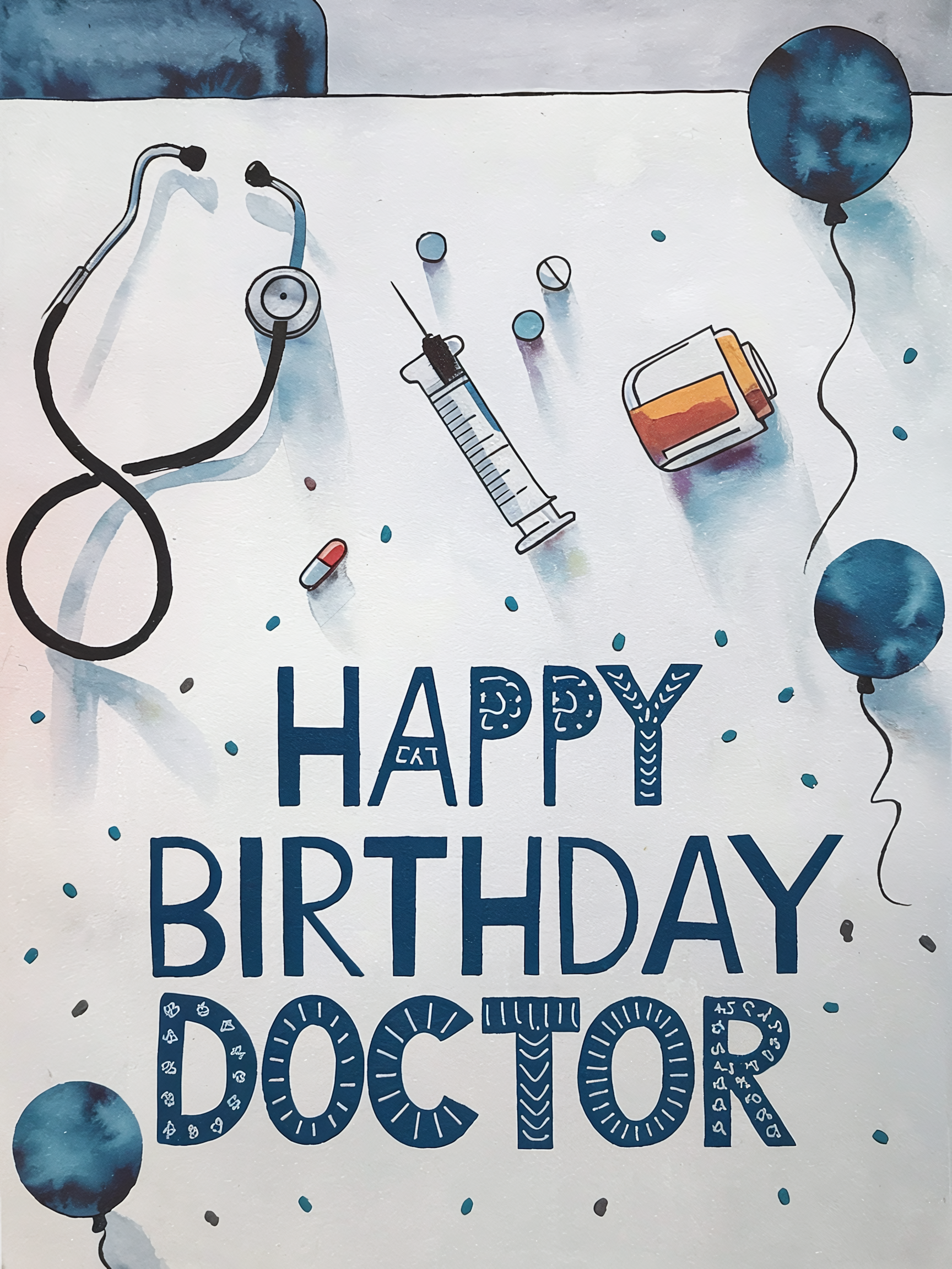 Watercolor Happy Birthday Doctor Card