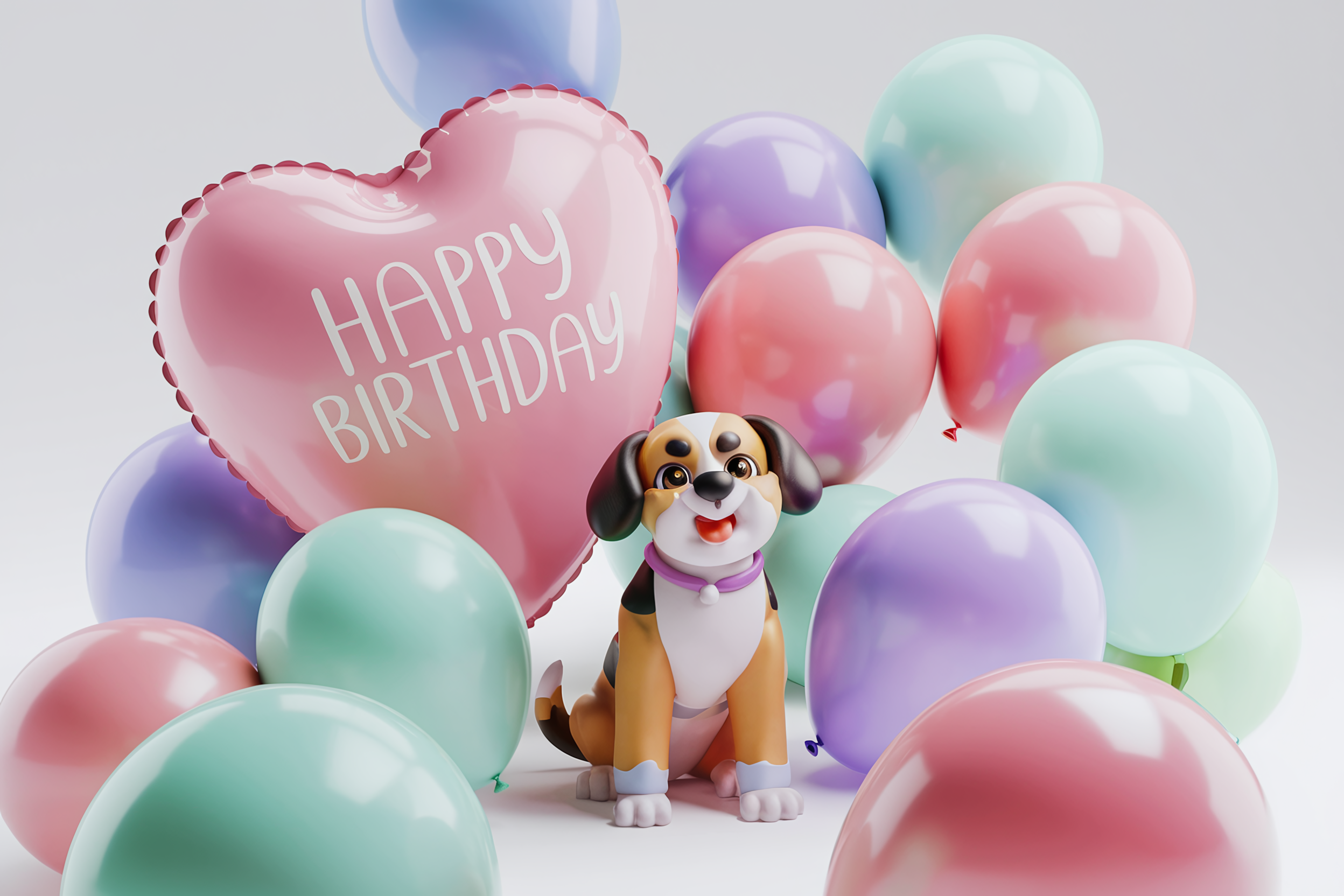 Happy Birthday Dog with Balloons