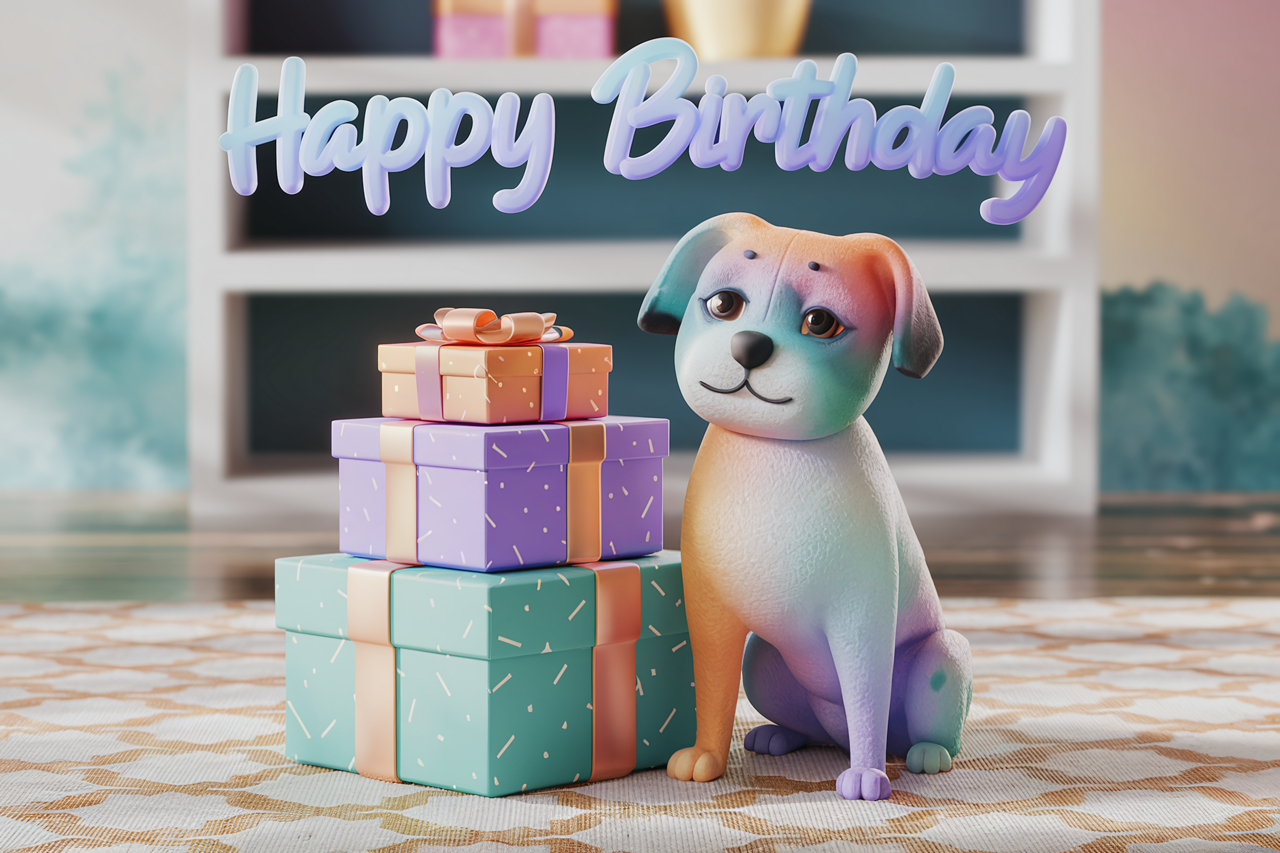 Happy Birthday Dog with Gifts