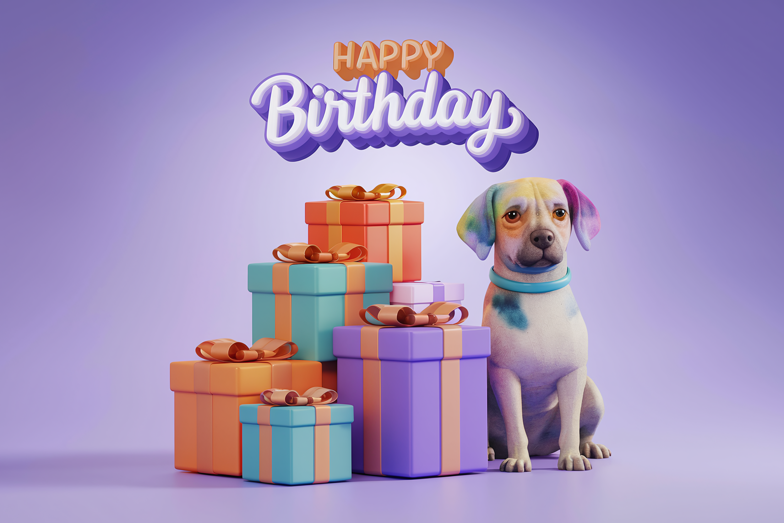 Happy Birthday Dog with Gifts