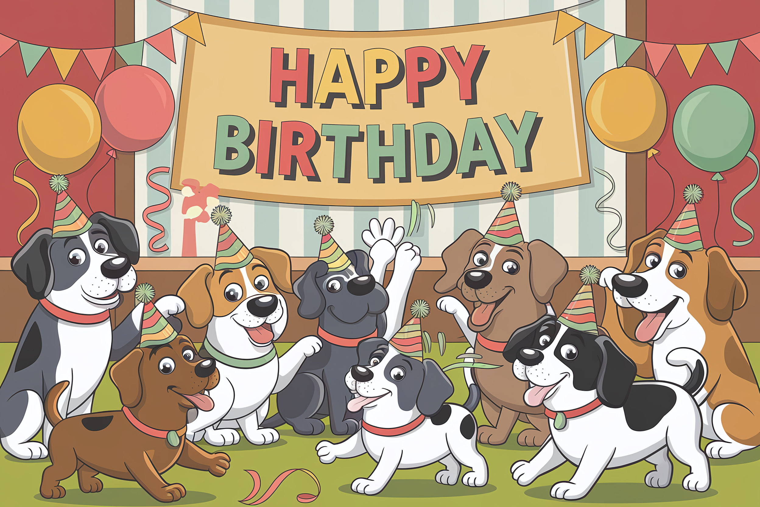 Cute Cartoon Dog Birthday Party