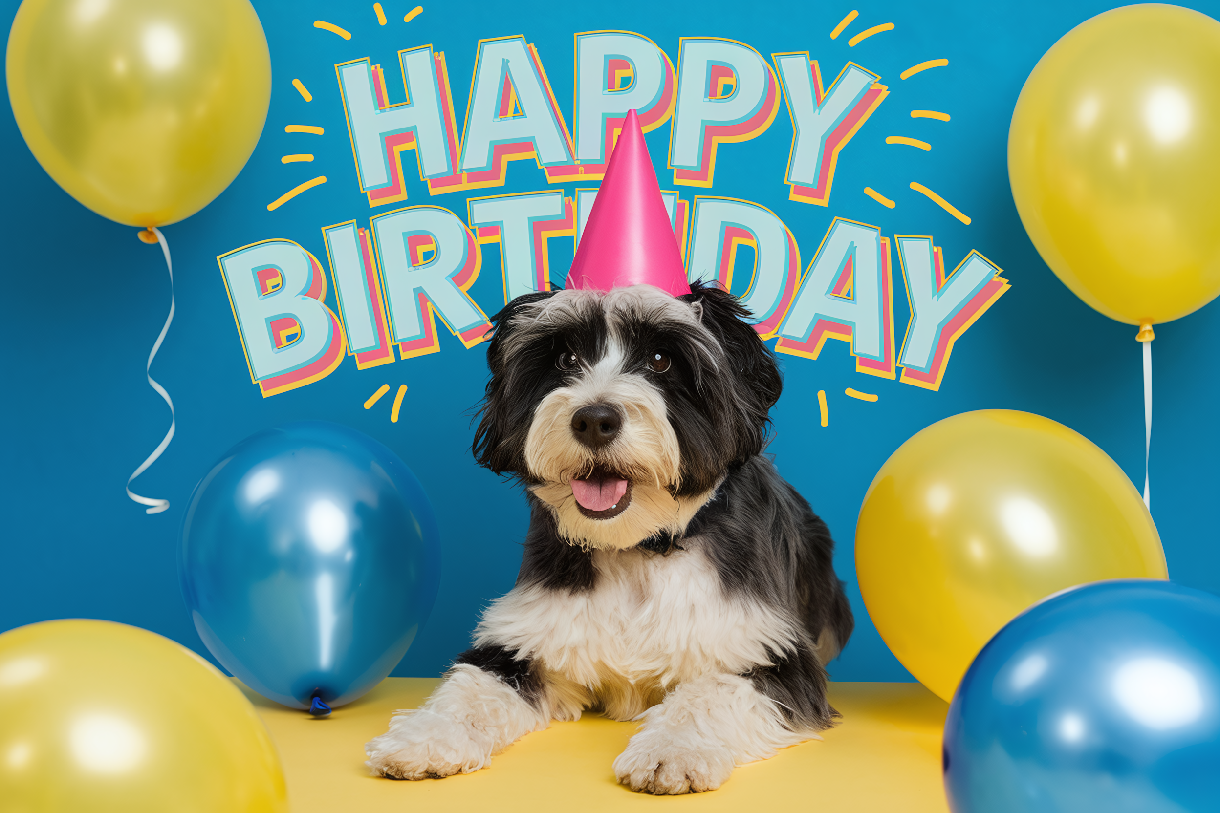 Happy Birthday Dog with Balloons
