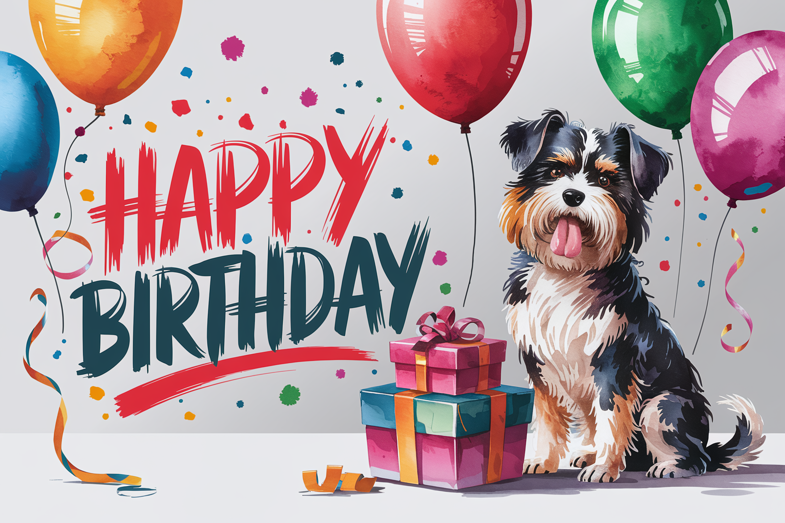 Happy Birthday Dog Watercolor Illustration