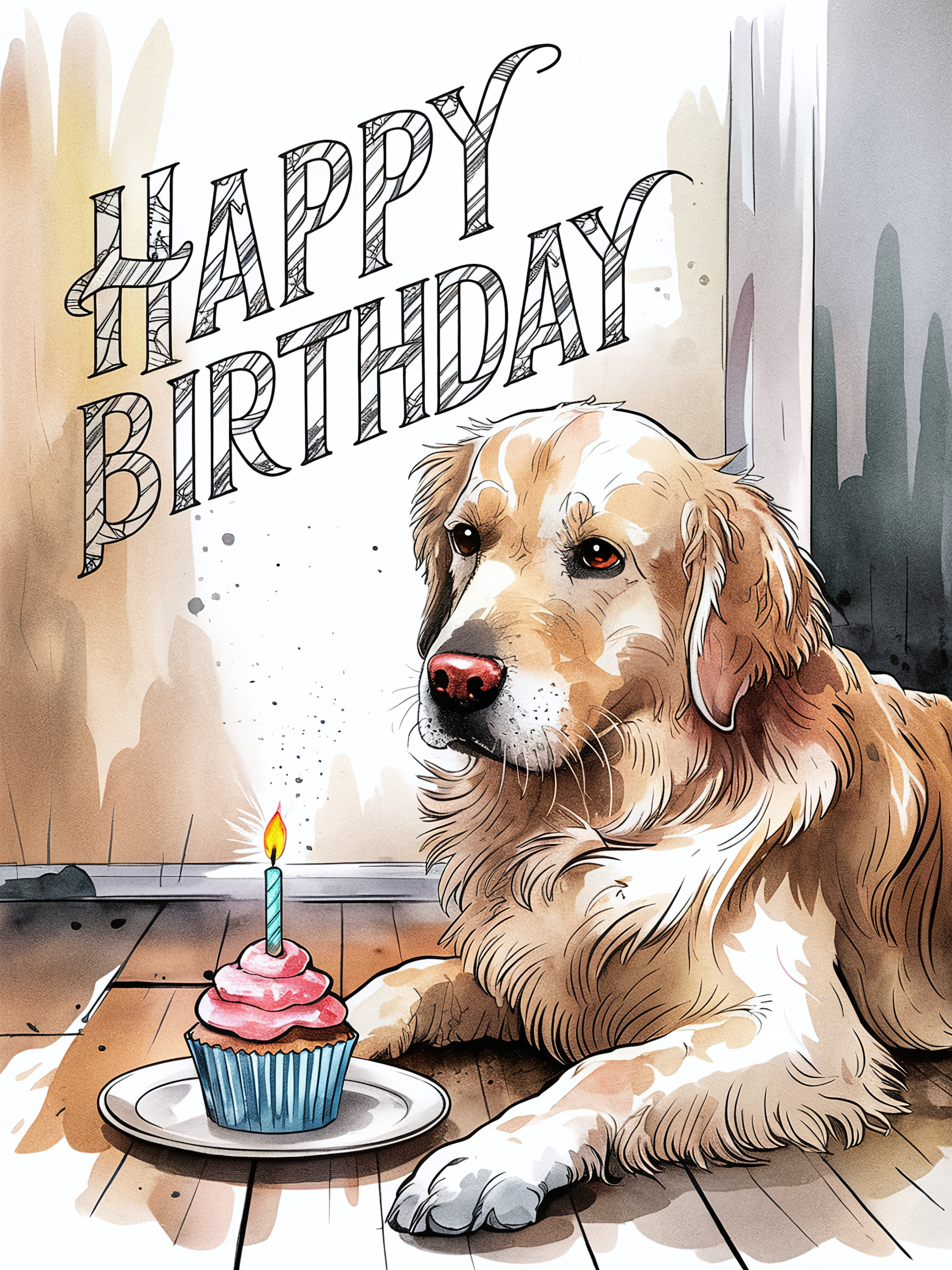 Watercolor Dog Birthday Card