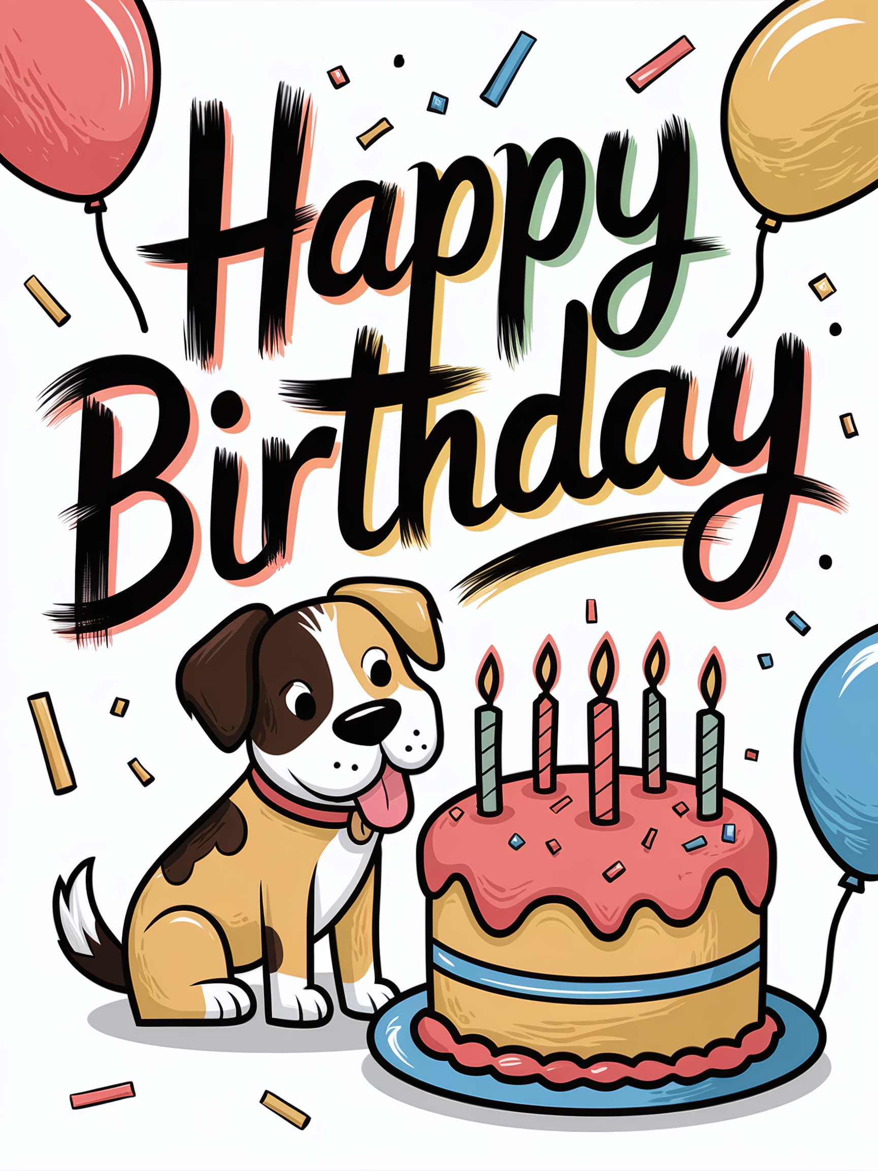 Happy Birthday Card with Dog and Cake