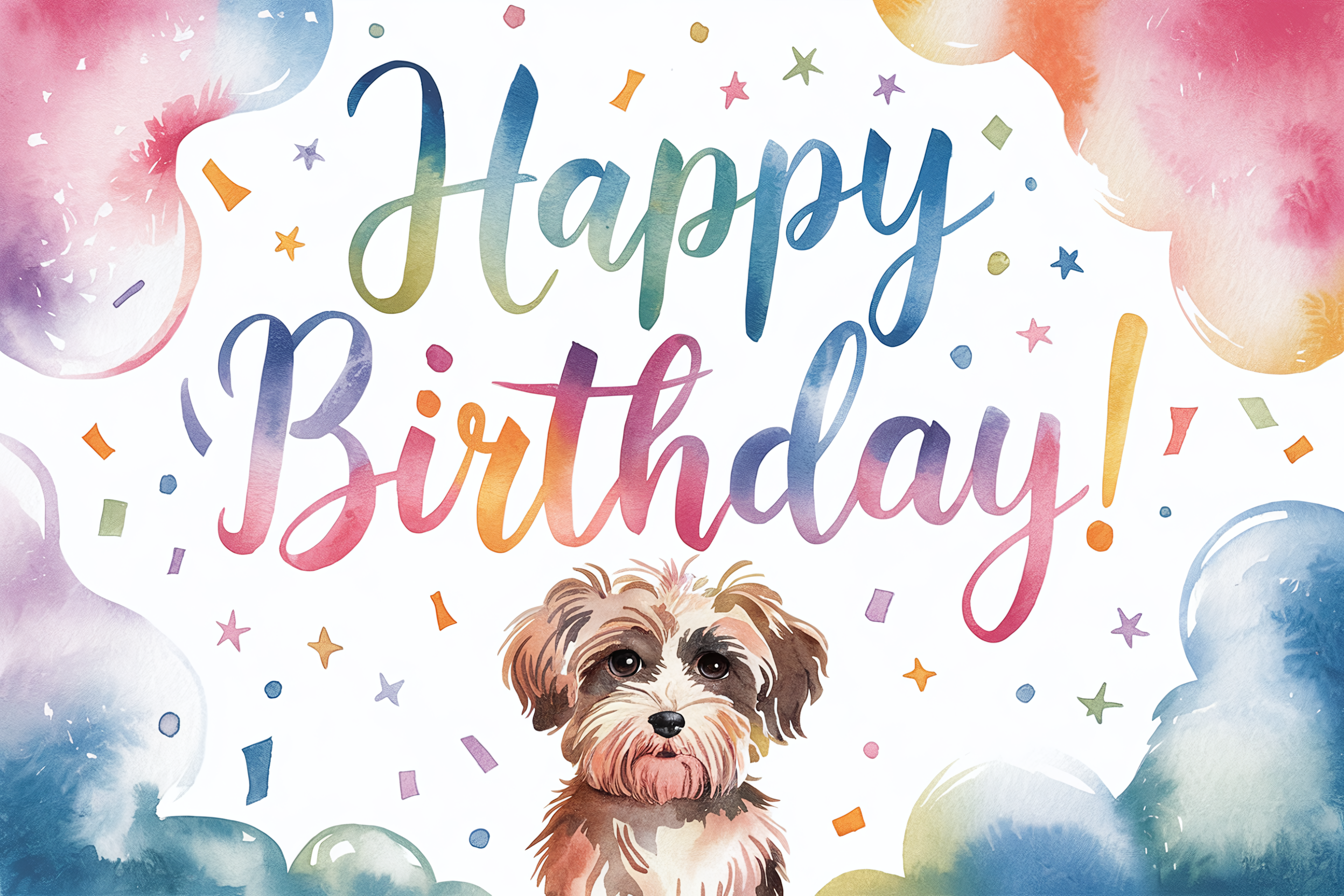 Watercolor Dog Happy Birthday Card