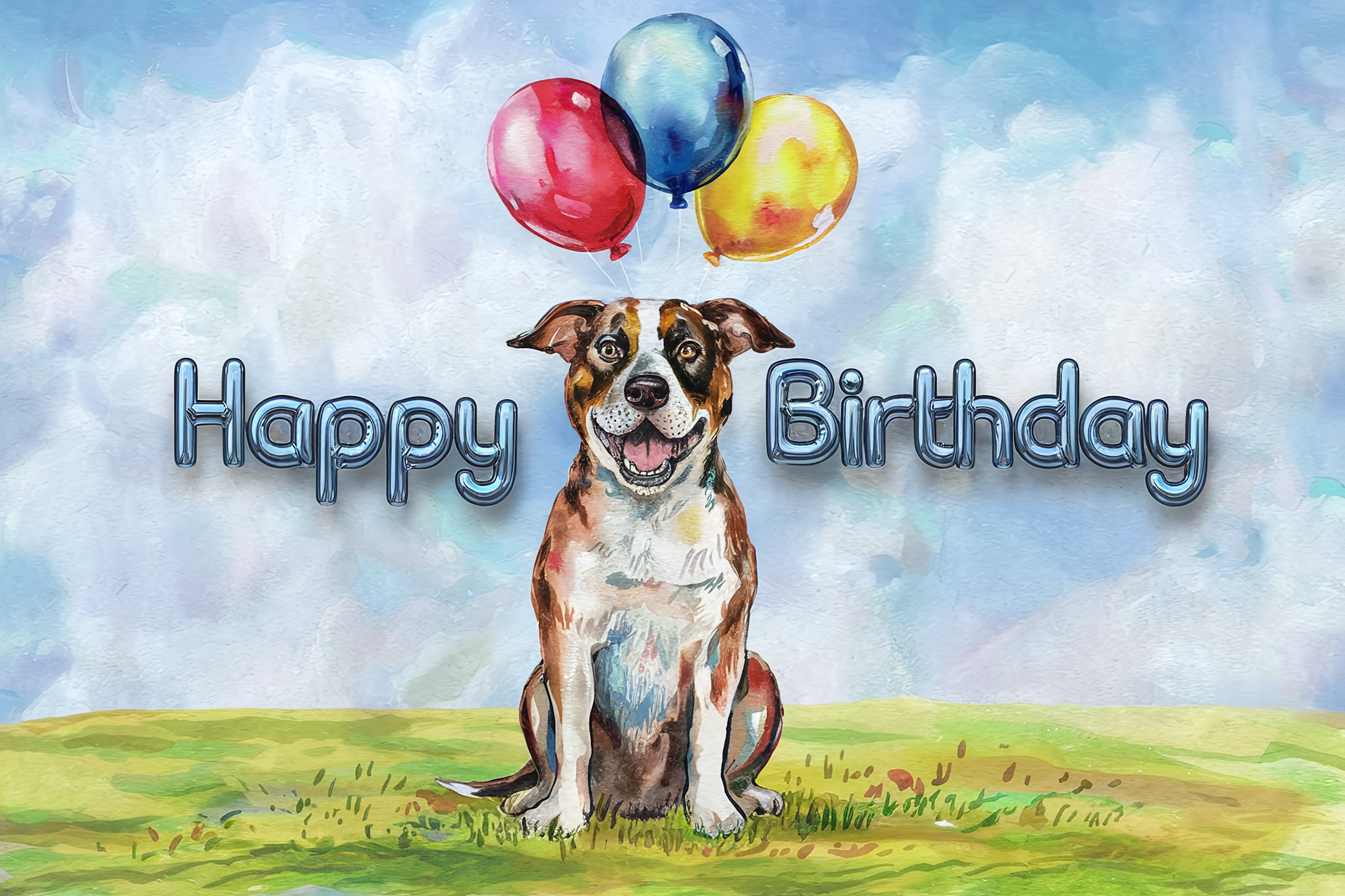 Happy Birthday Dog Watercolor