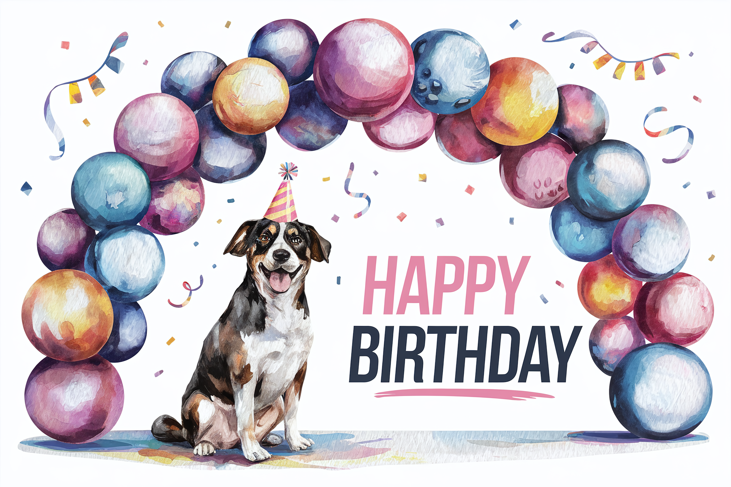 Dog Birthday Watercolor Illustration