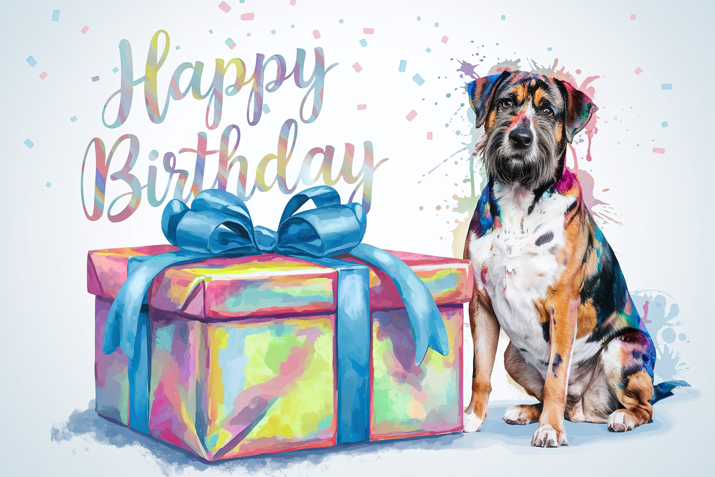 Happy Birthday Dog Watercolor Illustration
