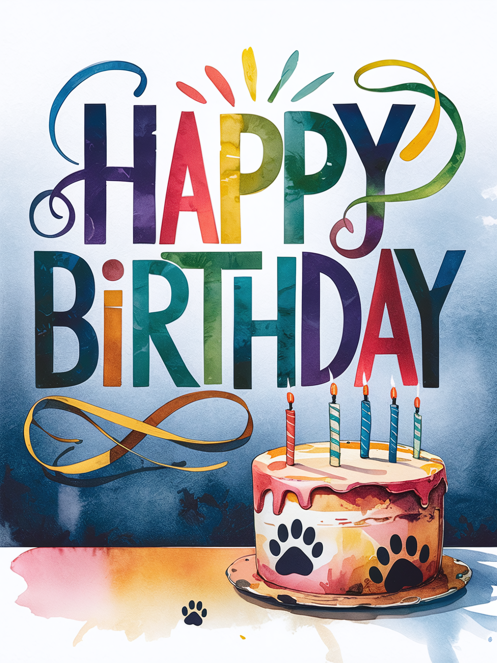 Watercolor Happy Birthday Dog Cake