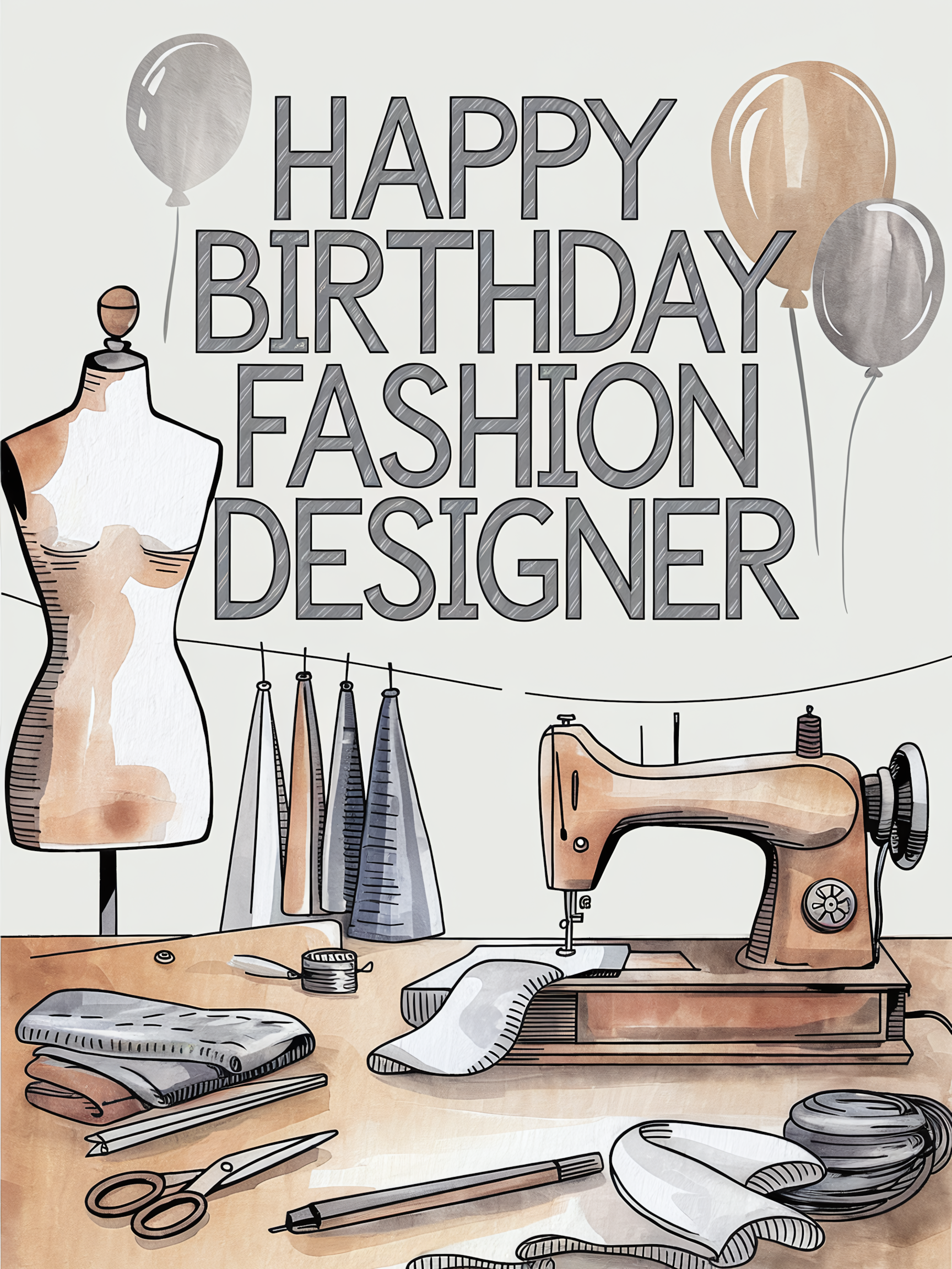 Happy Birthday Fashion Designer Watercolor Illustration