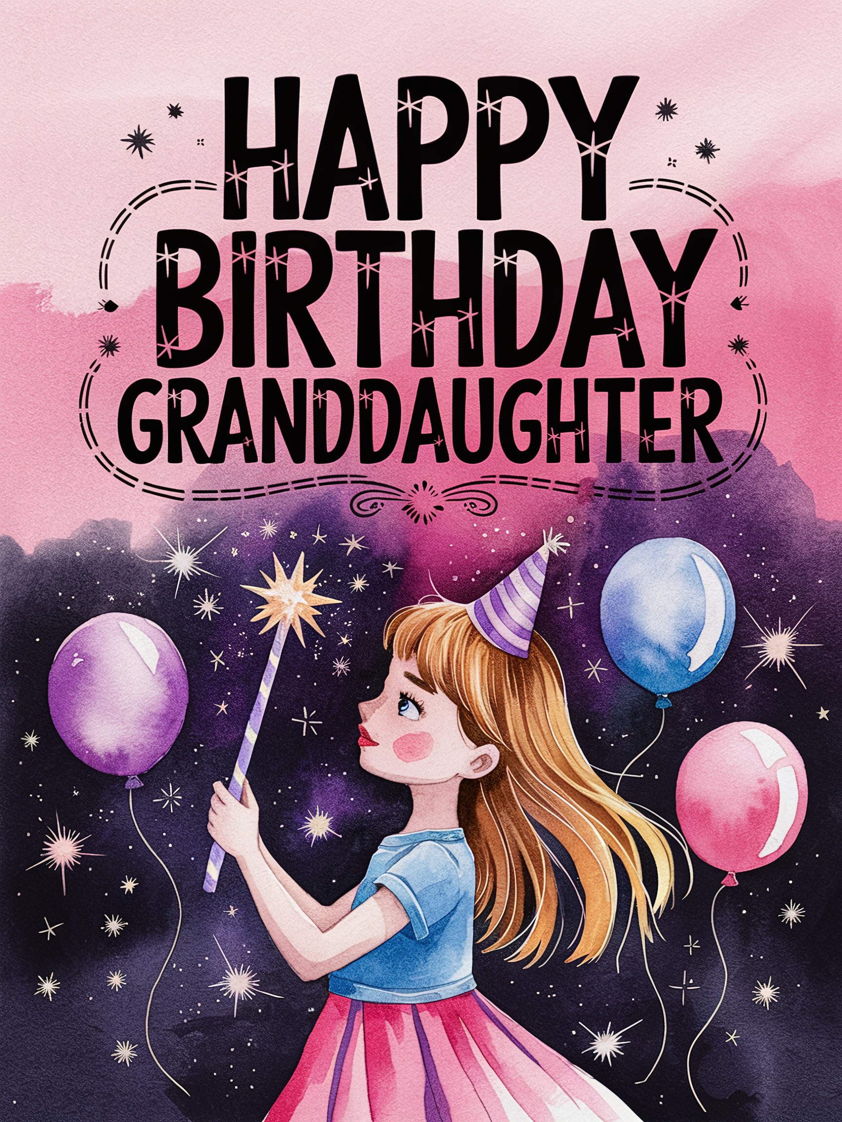 Watercolor Happy Birthday Granddaughter Card