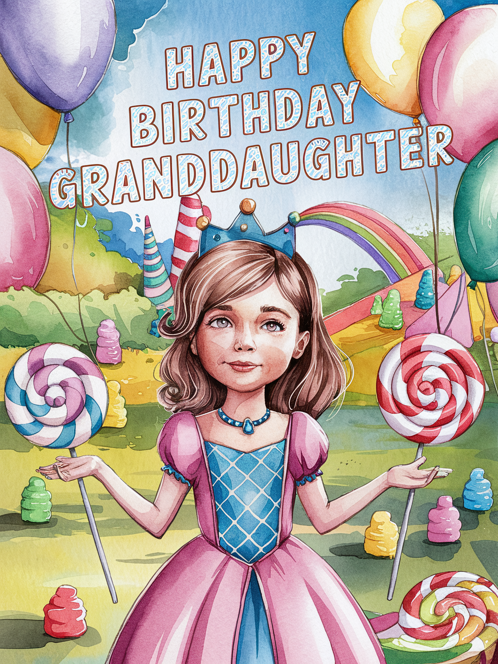 free download watercolor princess birthday card