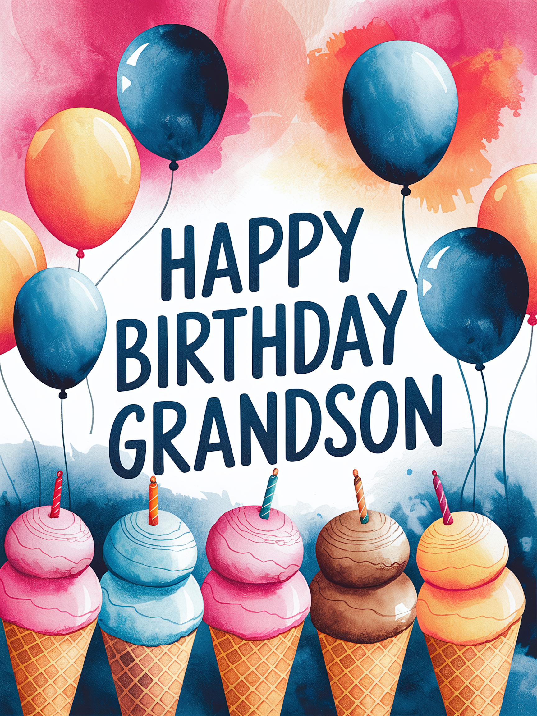 Happy Birthday Grandson Card Watercolor