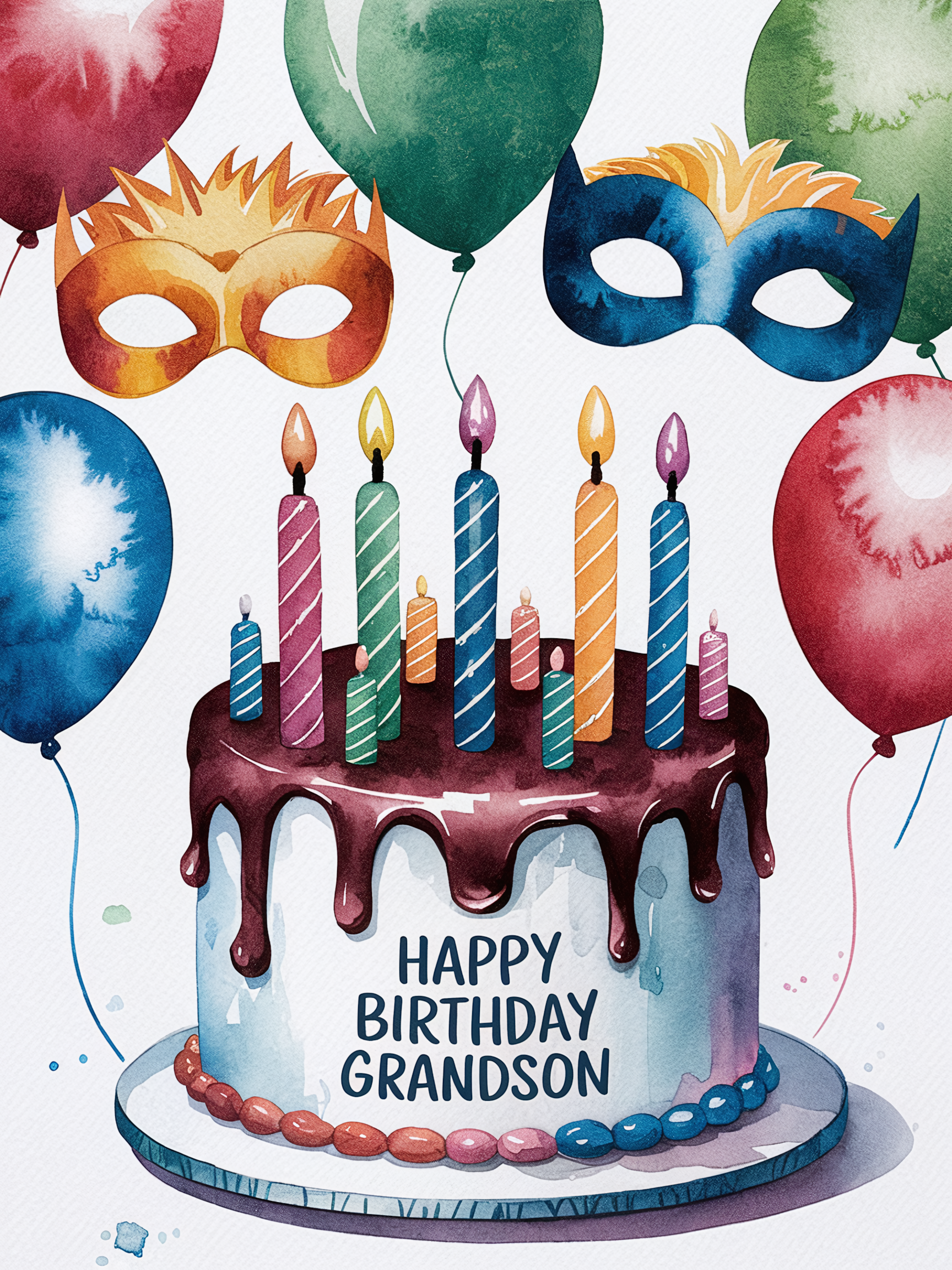 Watercolor Birthday Cake With Balloons